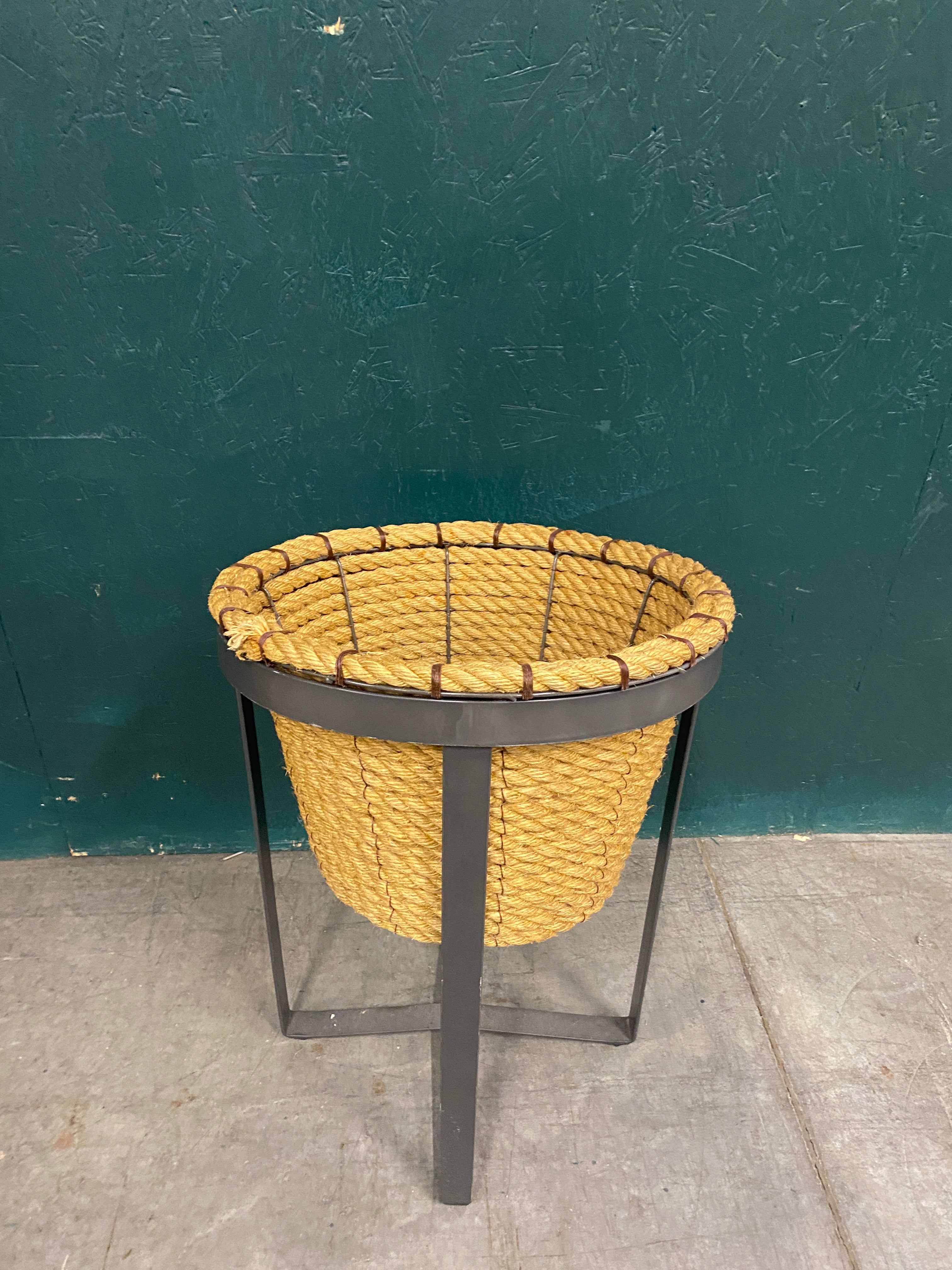 Tall Rustic Rope Basket Display Stand