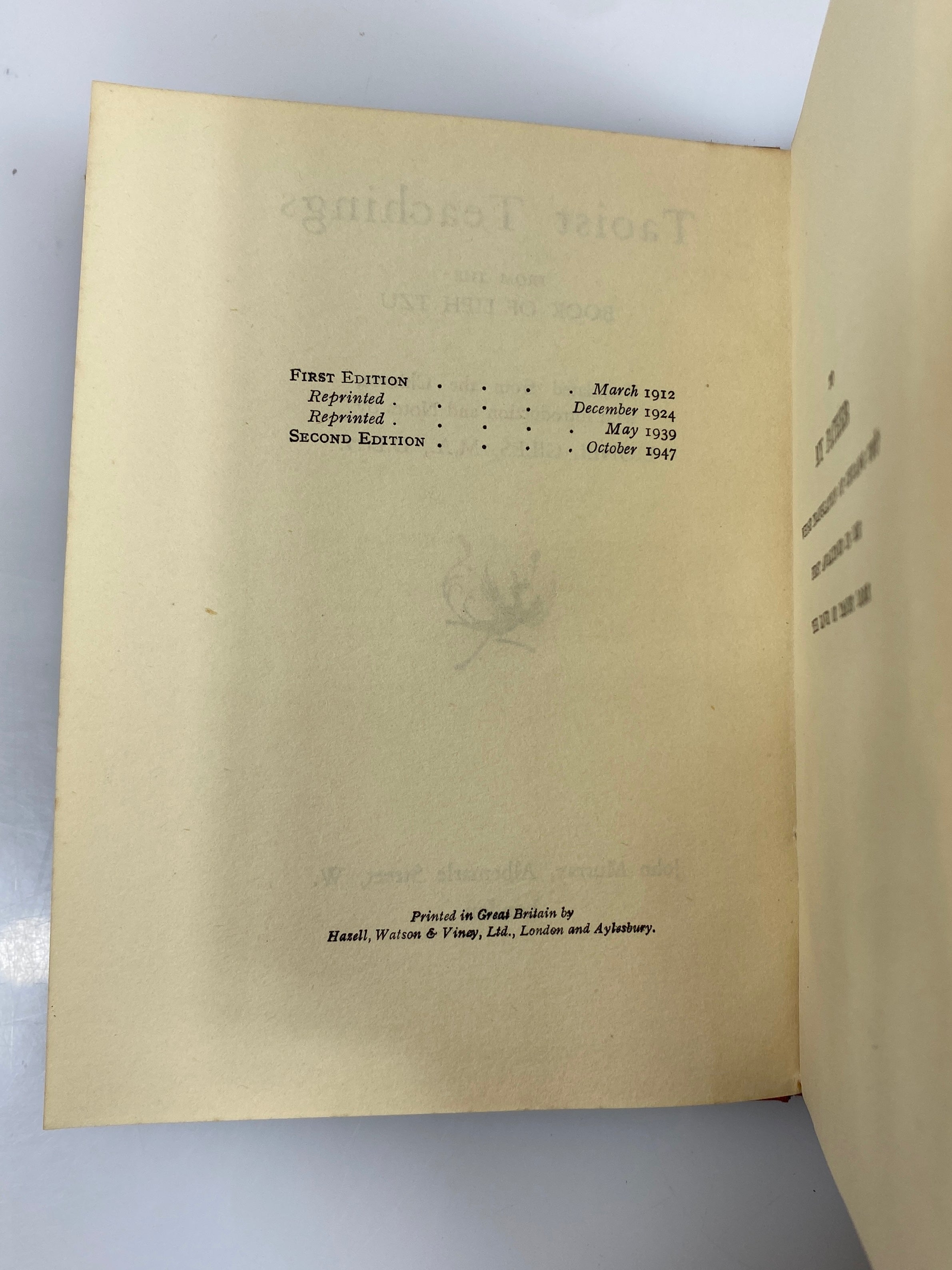 Taoist Teaching from the Book of Lieh Tzu Lionel Giles 2nd Ed. 1947 HCDJ