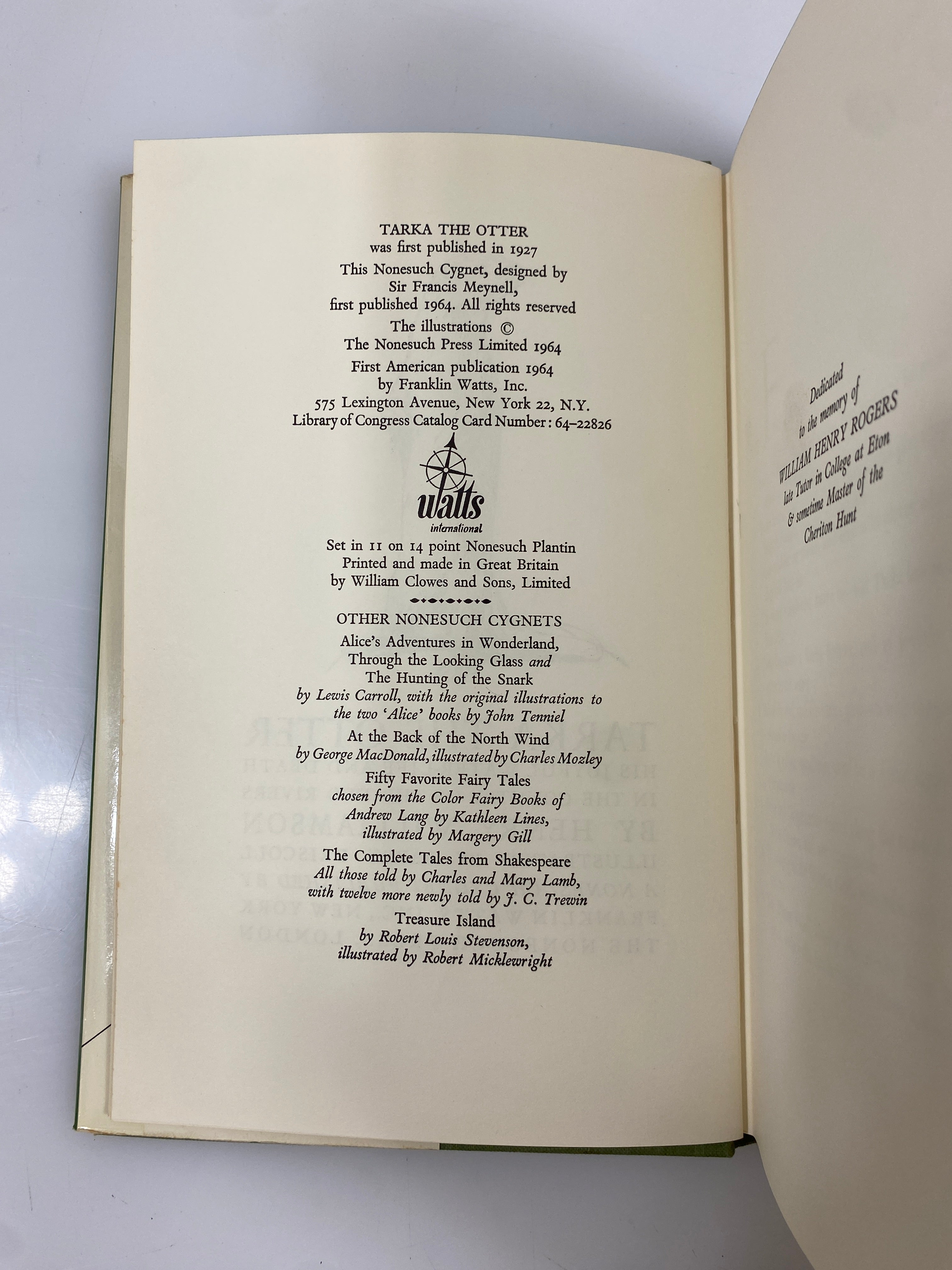 Tarka the Otter by Henry Williamson 1964 Vintage Nonesuch Press HC DJ