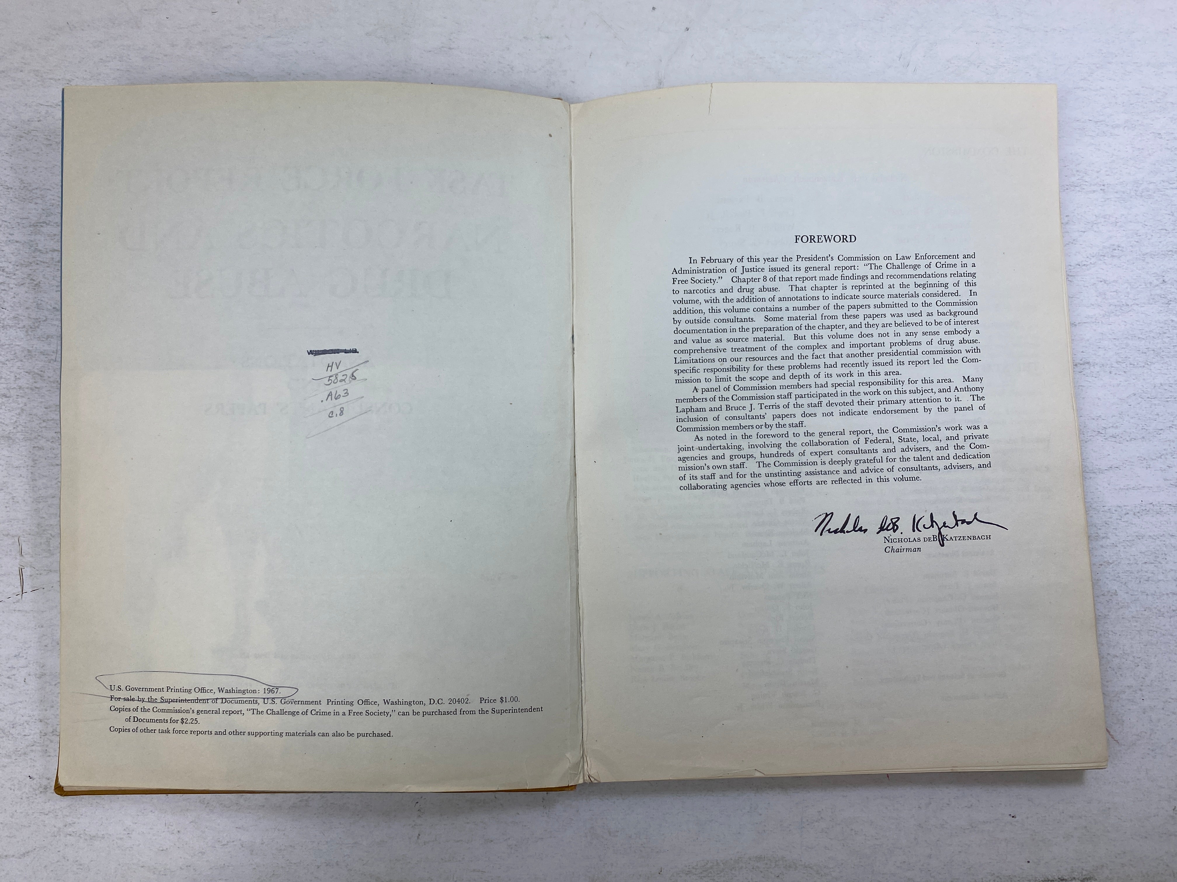 Task Force Report Narcotics and Drug Abuse Ex-library 1967 HC