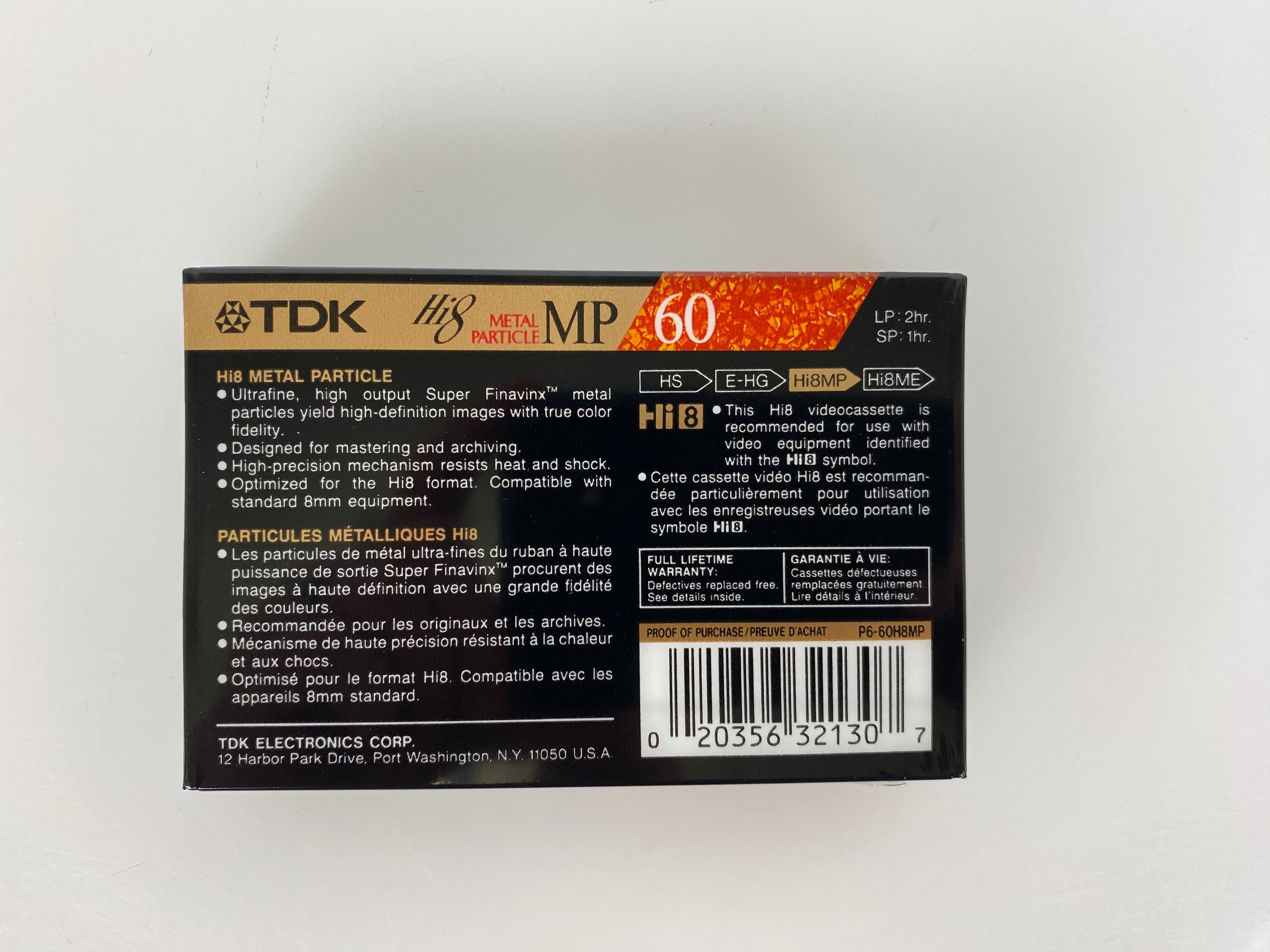 TDK MP60 Metal Particle Hi 8mm Video Cassette *New*