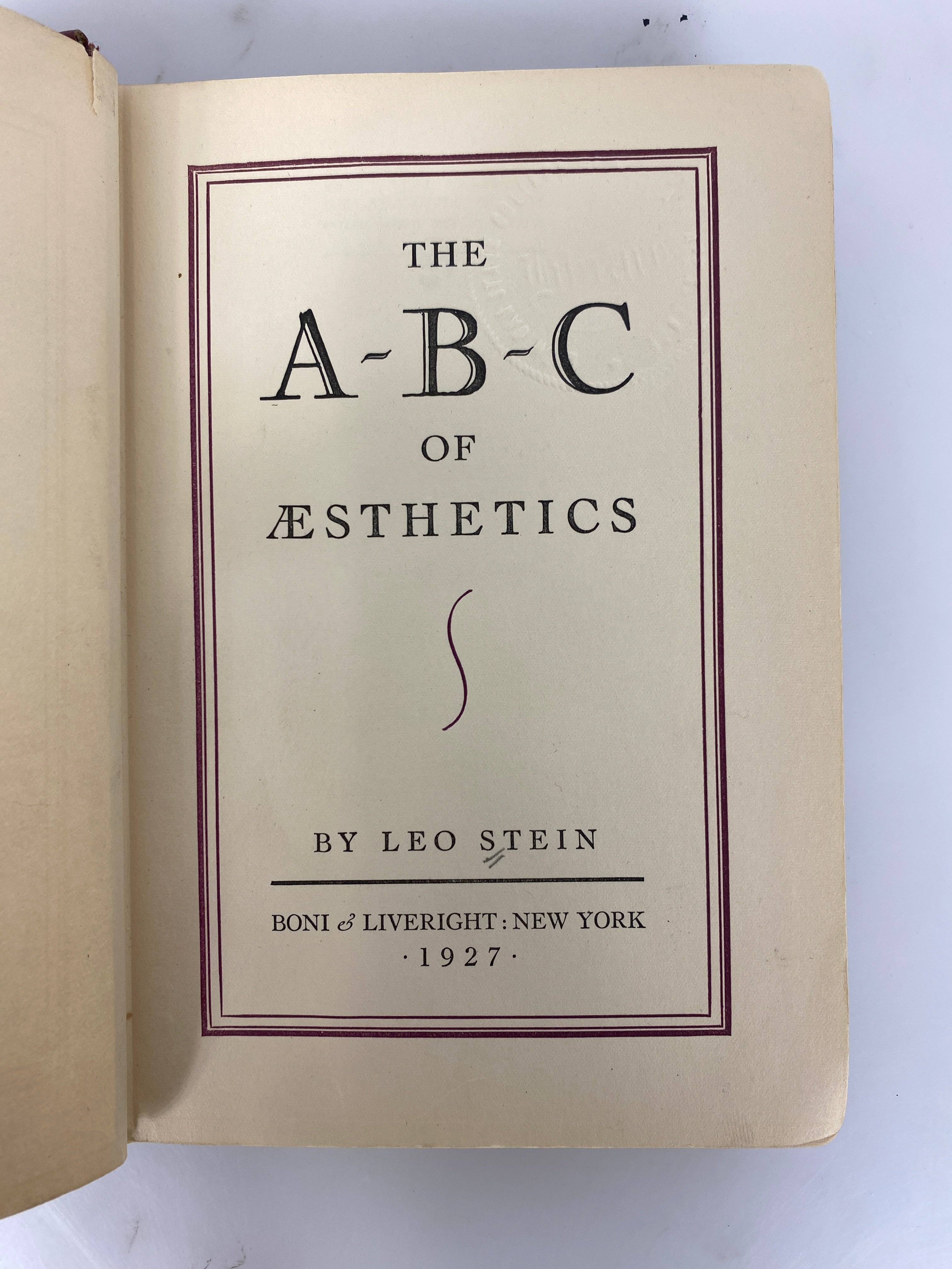 The ABC of Aesthetics by Leo Stein 1927 First Edition Ex-Library HC