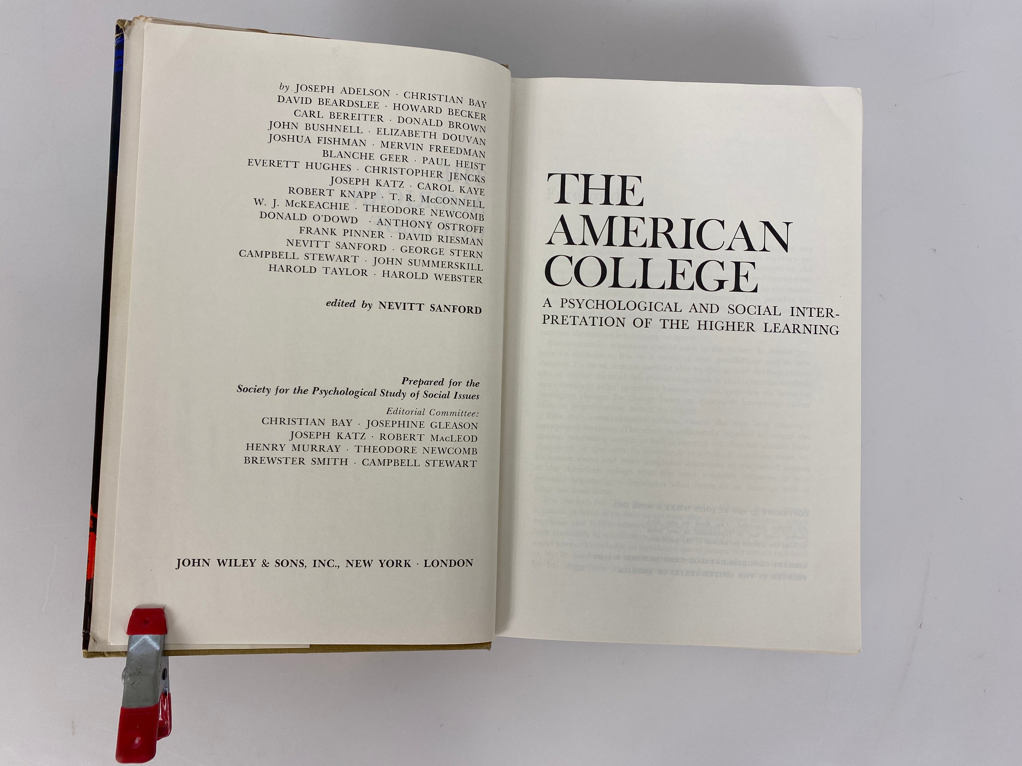 The American College by Nevitt Sanford 1962 Vintage HC DJ