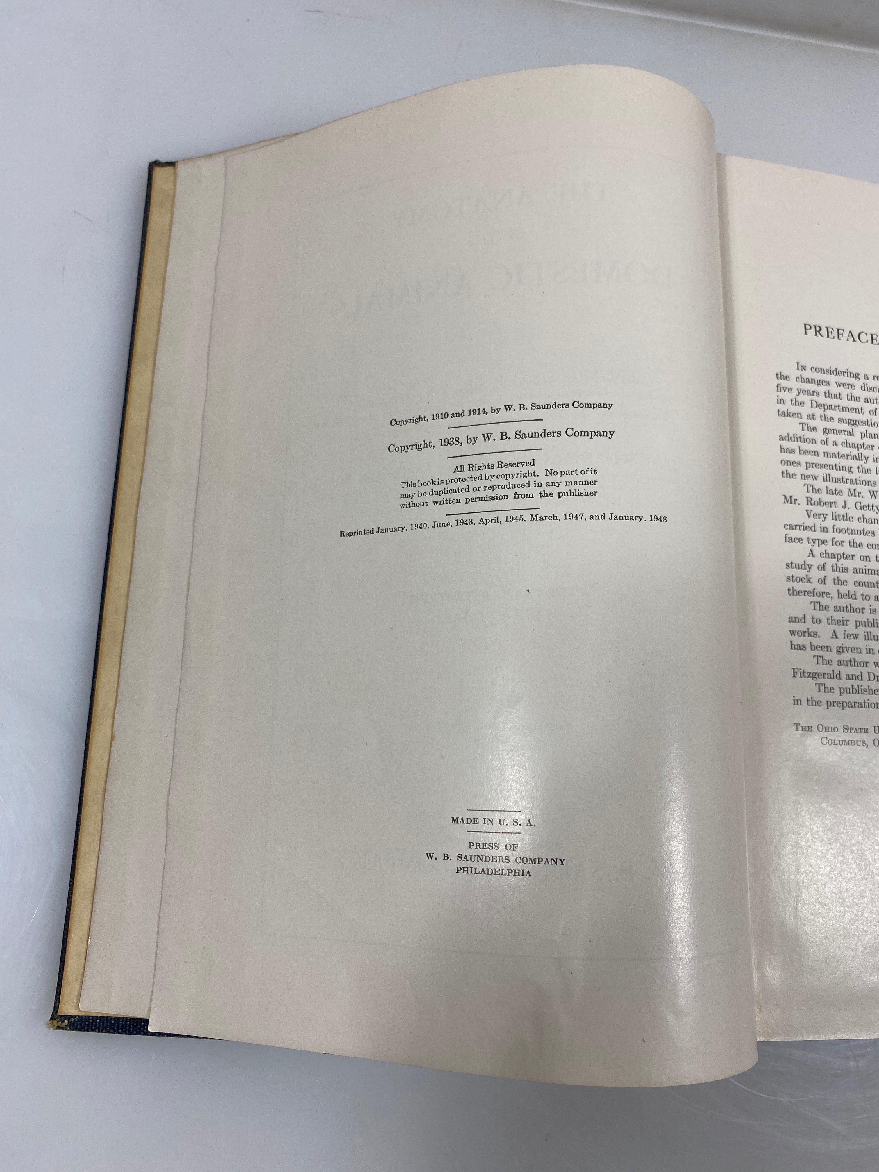The Anatomy of the Domestic Animals by Sisson/Grossman Ex-library 1948 HC