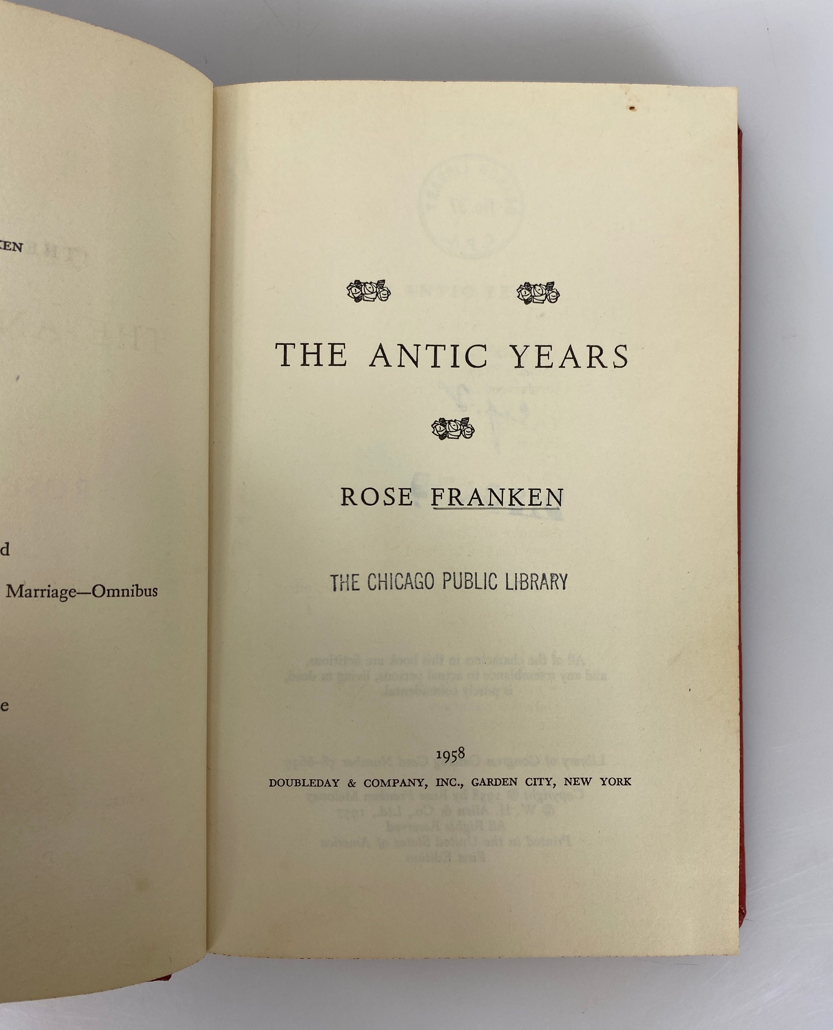 The Antic Years by Rose Franken 1958 1st Edition Vintage Ex-Library HC