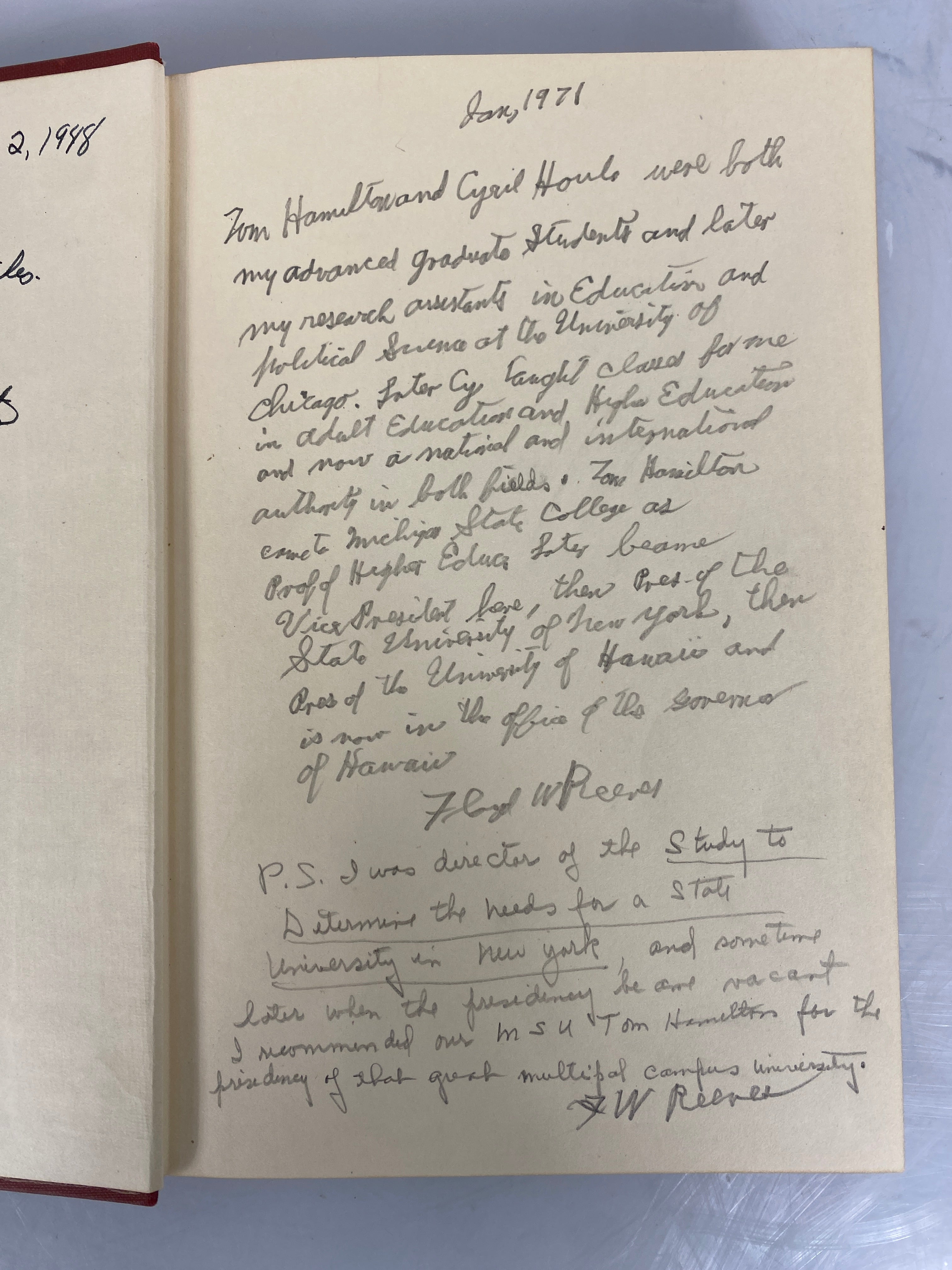 The Armed Services & Adult Education 1947 Signed/Inscribed HC