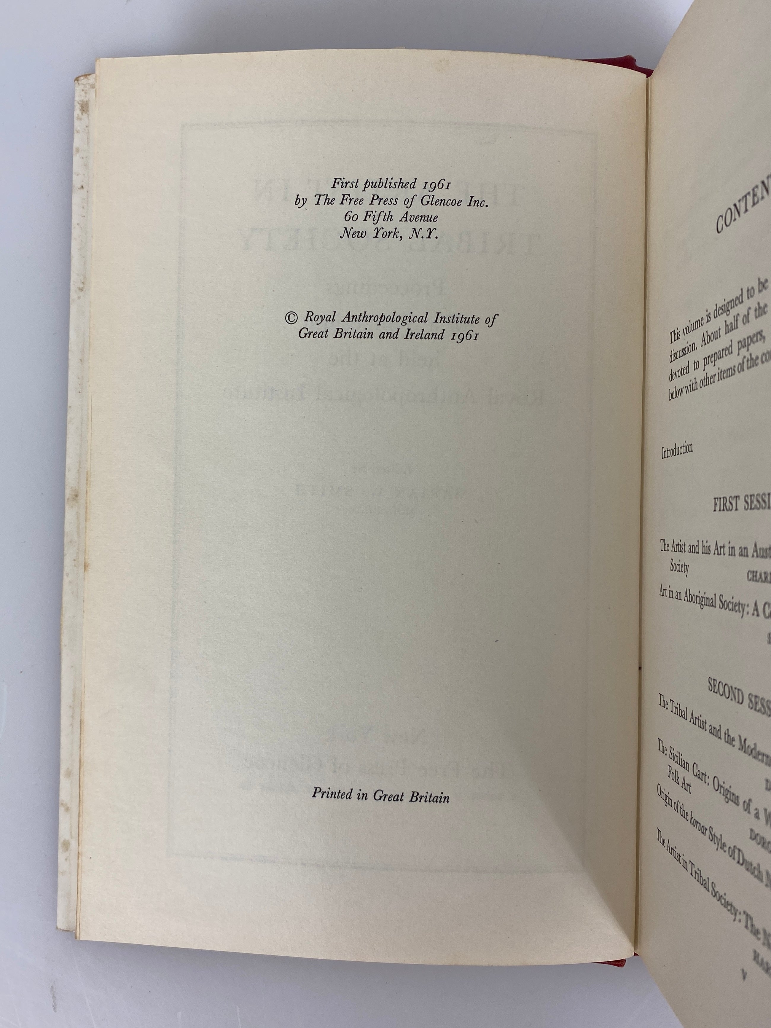 The Artist in Tribal Society by Marian Smith 1961 HC DJ