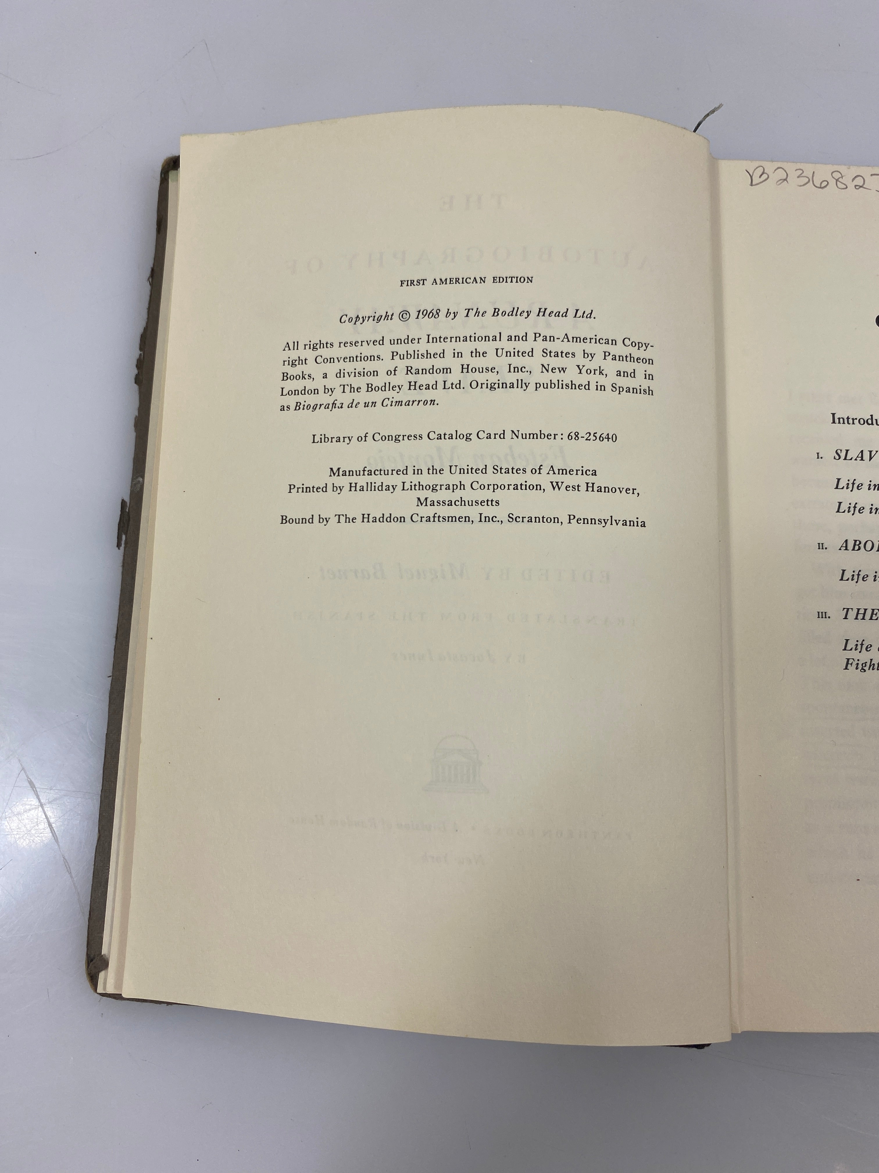 The Autobiography of a Runaway Slave by Montejo Ex-library 1968 HC