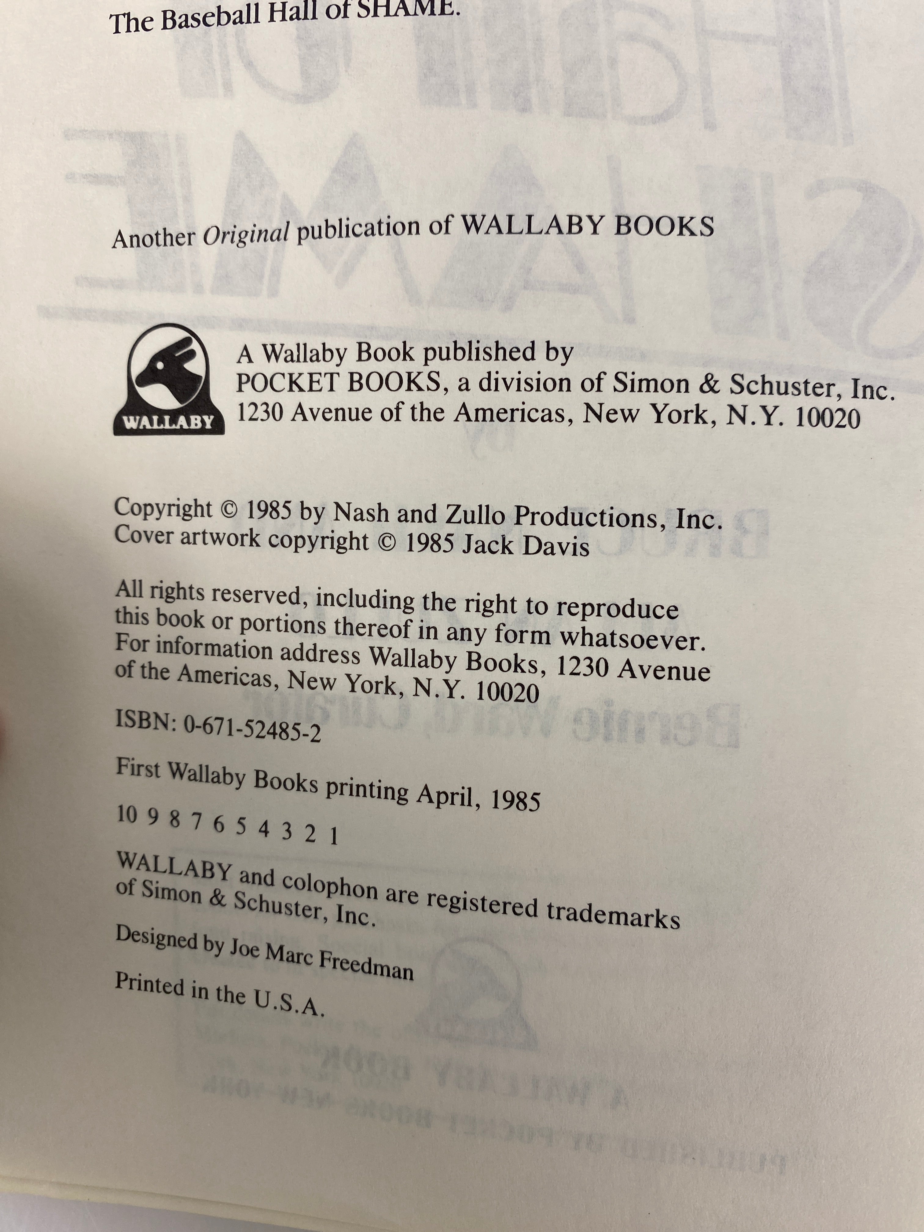 The Baseball Hall of Shame Nash and Zullo Paperback 1985
