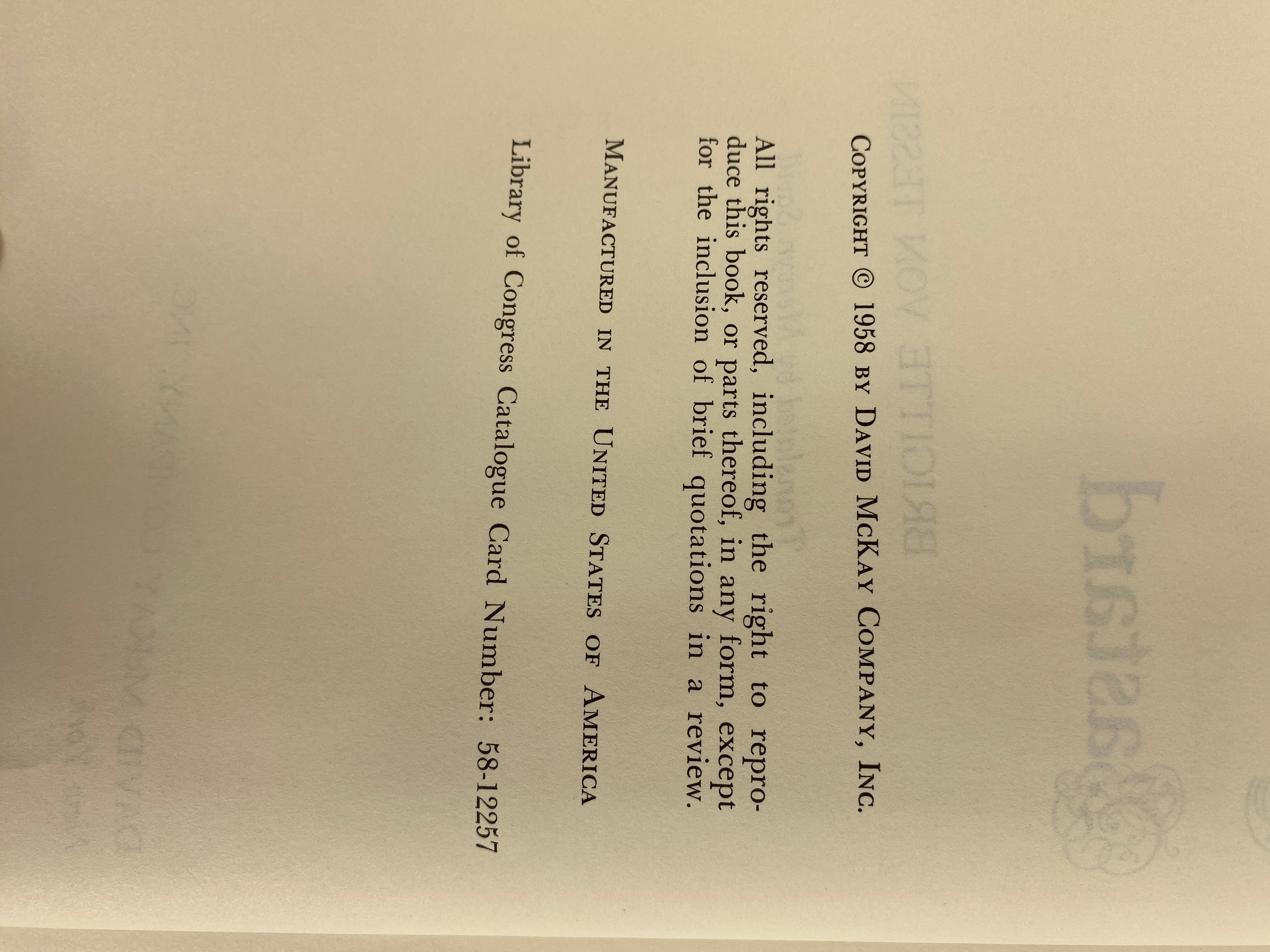 The Bastard a Novel by Brigitte von Tessin 1958 Vintage HC DJ