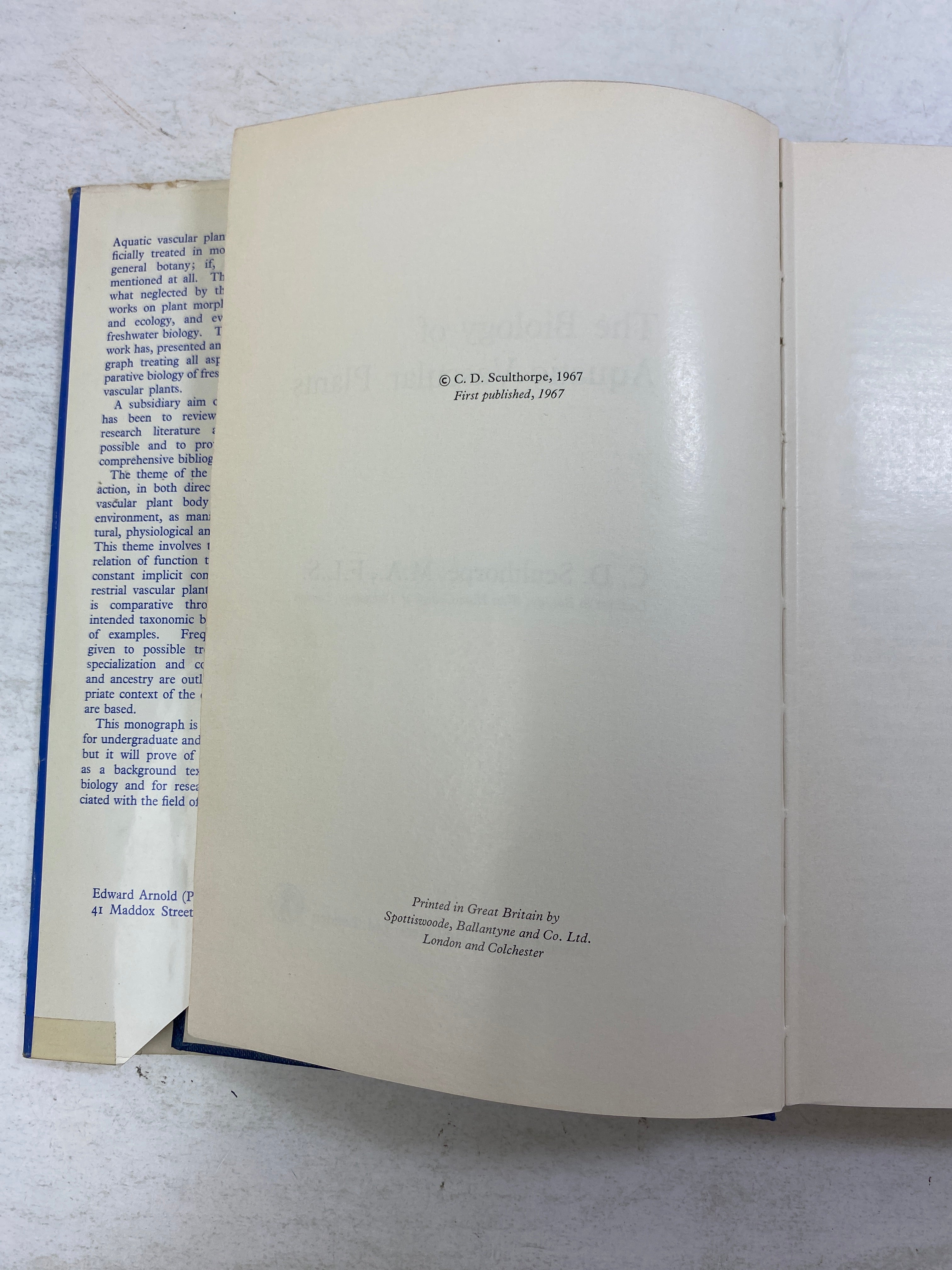 The Biology of Aquatic Vascular Plants by Sculthorpe 1967 HCDJ