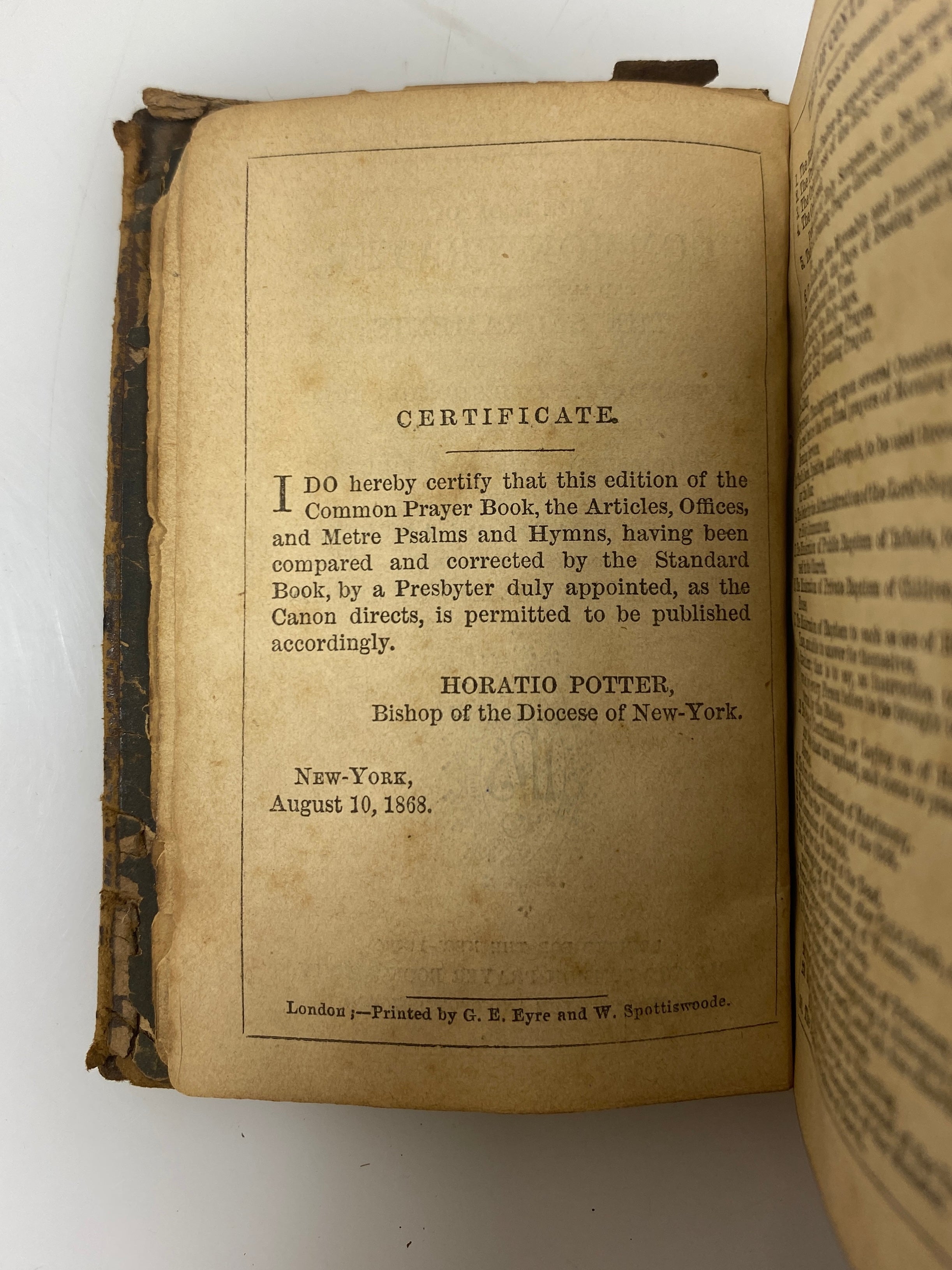 The Book of Common Prayer, Messrs. Eyre and Spottiswoode 1868 Leather Bound