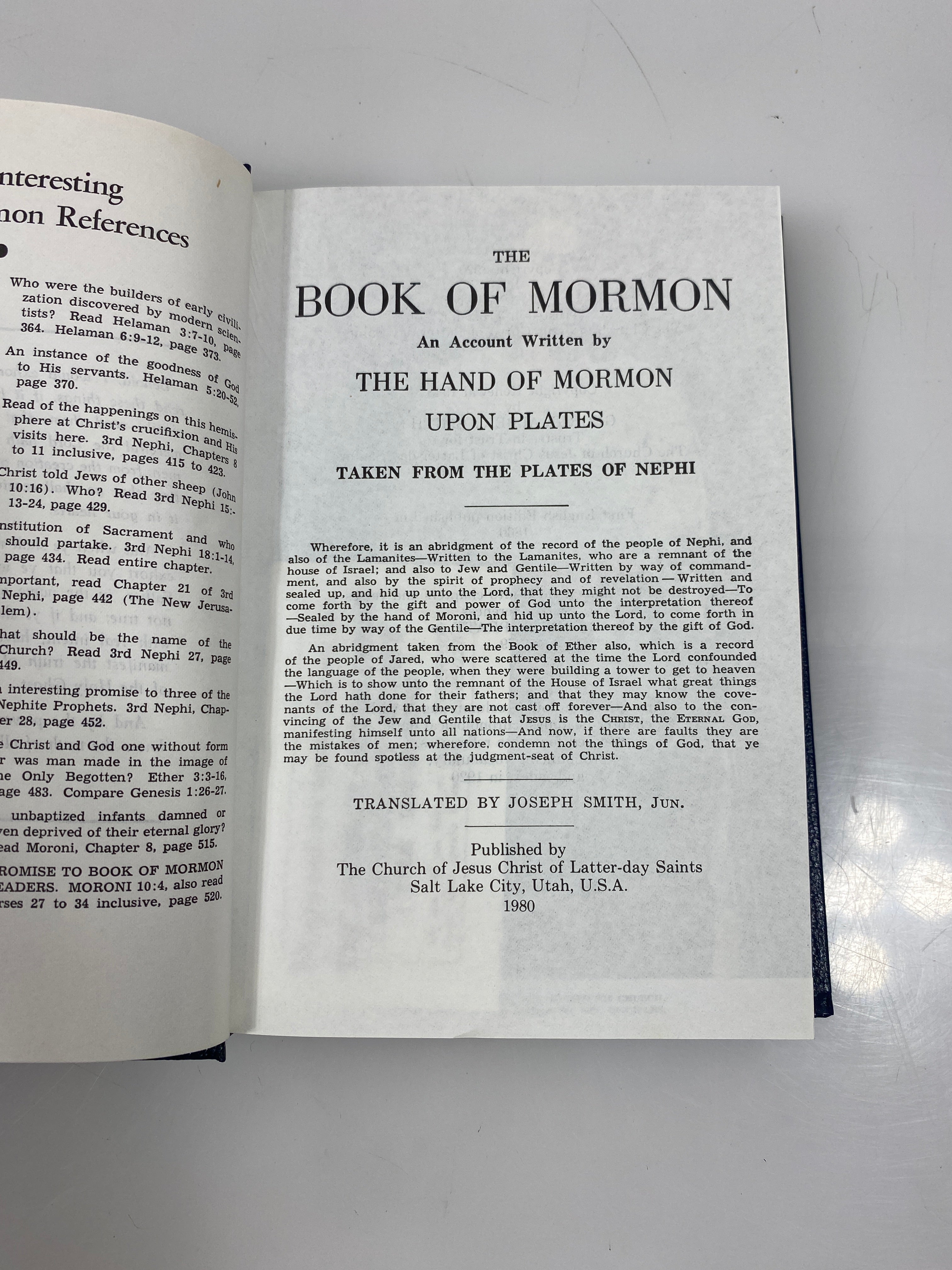 The Book of Mormon Church of Jesus Christ of Latter-Day Saints 1980 HC