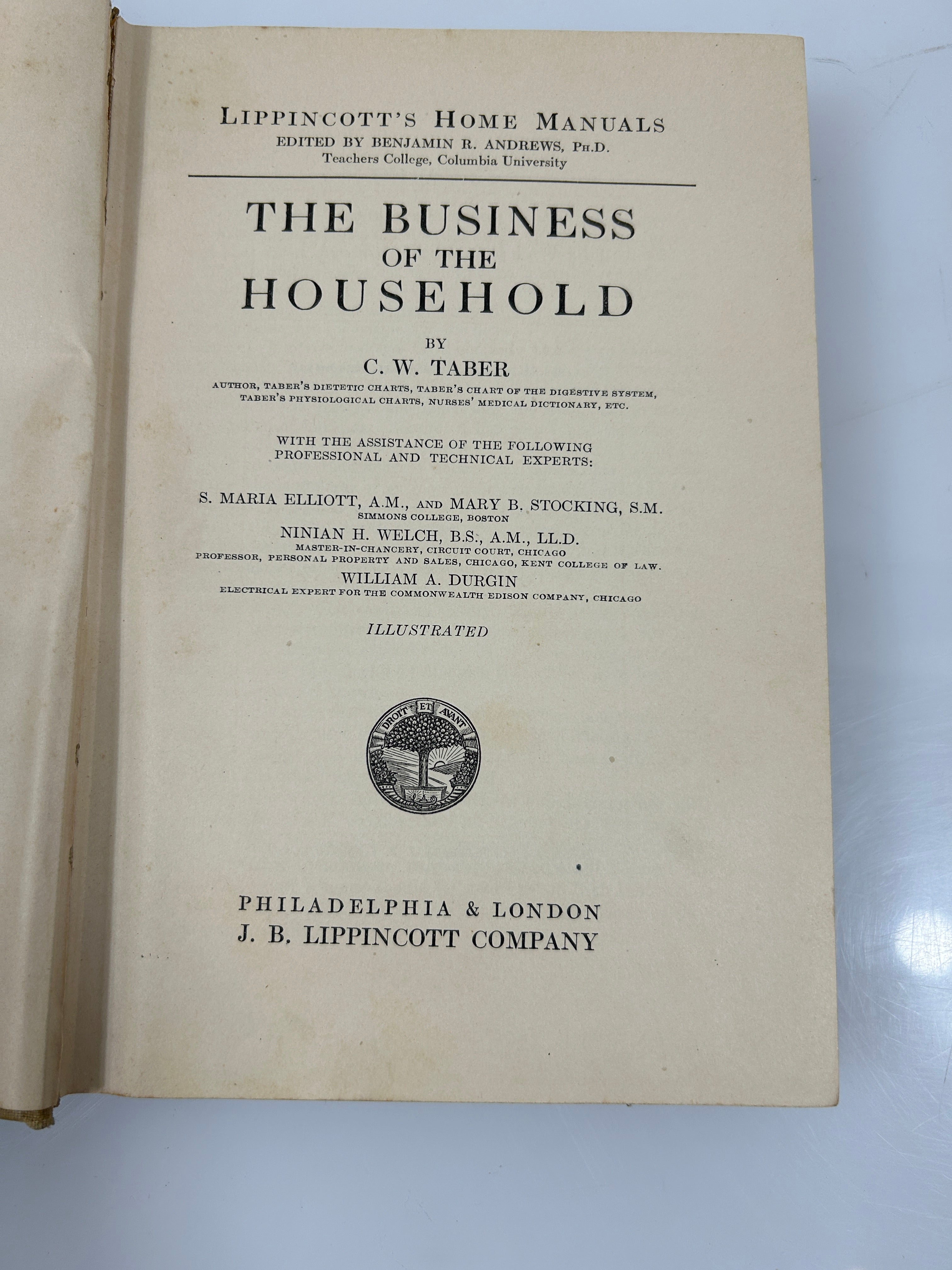 The Business of the Household by Taber 1918 Antique Lippincott's Home Manual HC