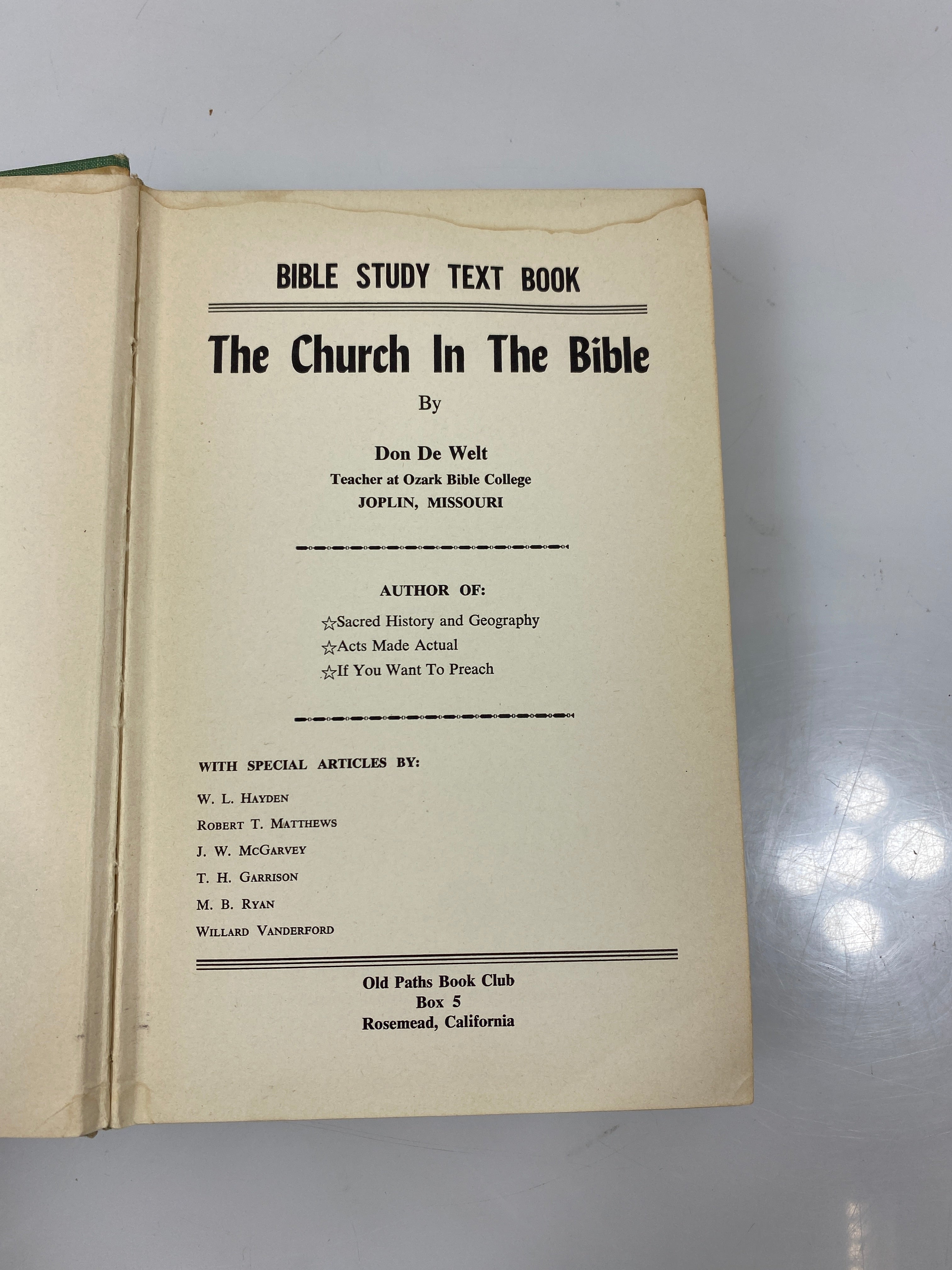 The Church in the Bible by de Welt 1958 HC