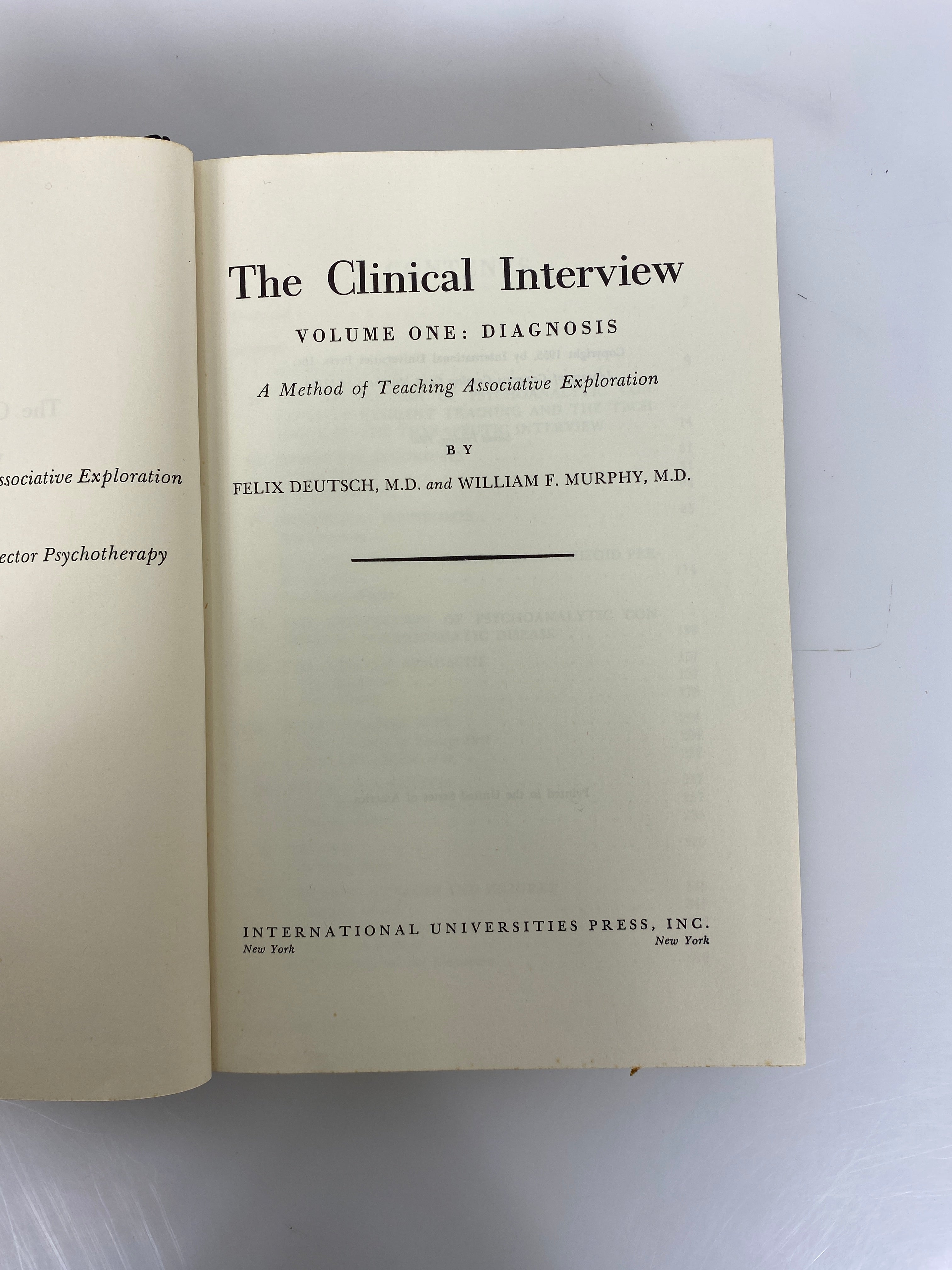 The Clinical Interview Vol One: Diagnosis by Deutsch/Murphy 1960 HCDJ