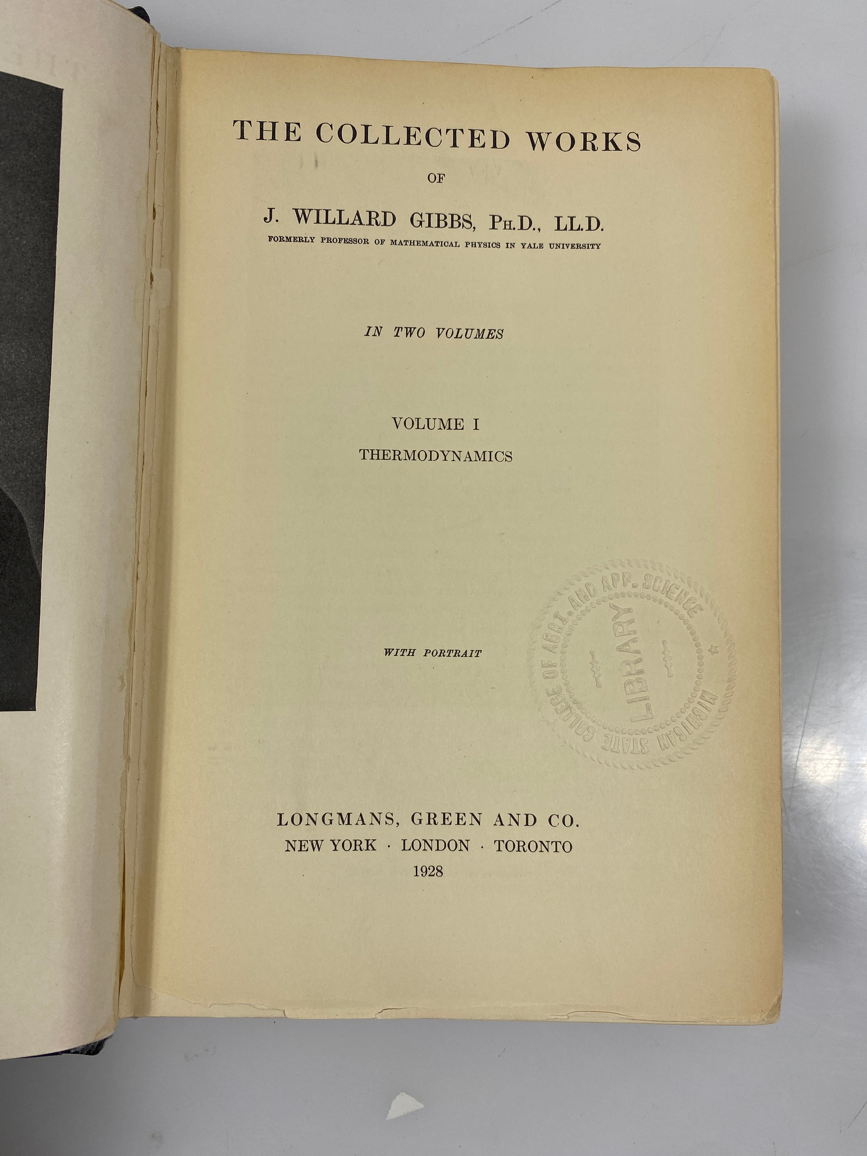 The Collected Works of J. Willard Gibbs Vol. 1-2 1928 Ex-Library HC