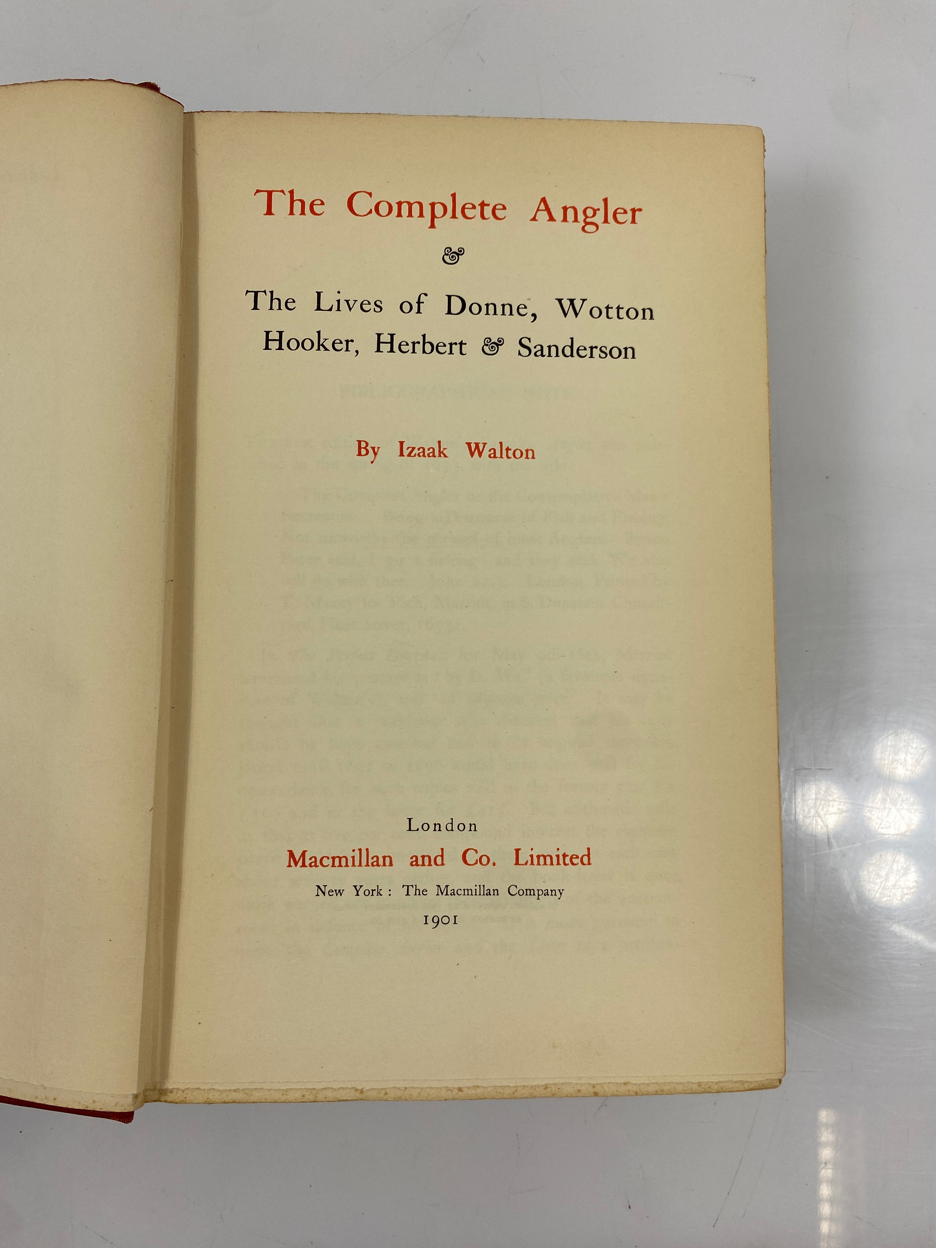 The Complete Angler by Izaak Walton 1901 Macmillan Co Antique HC