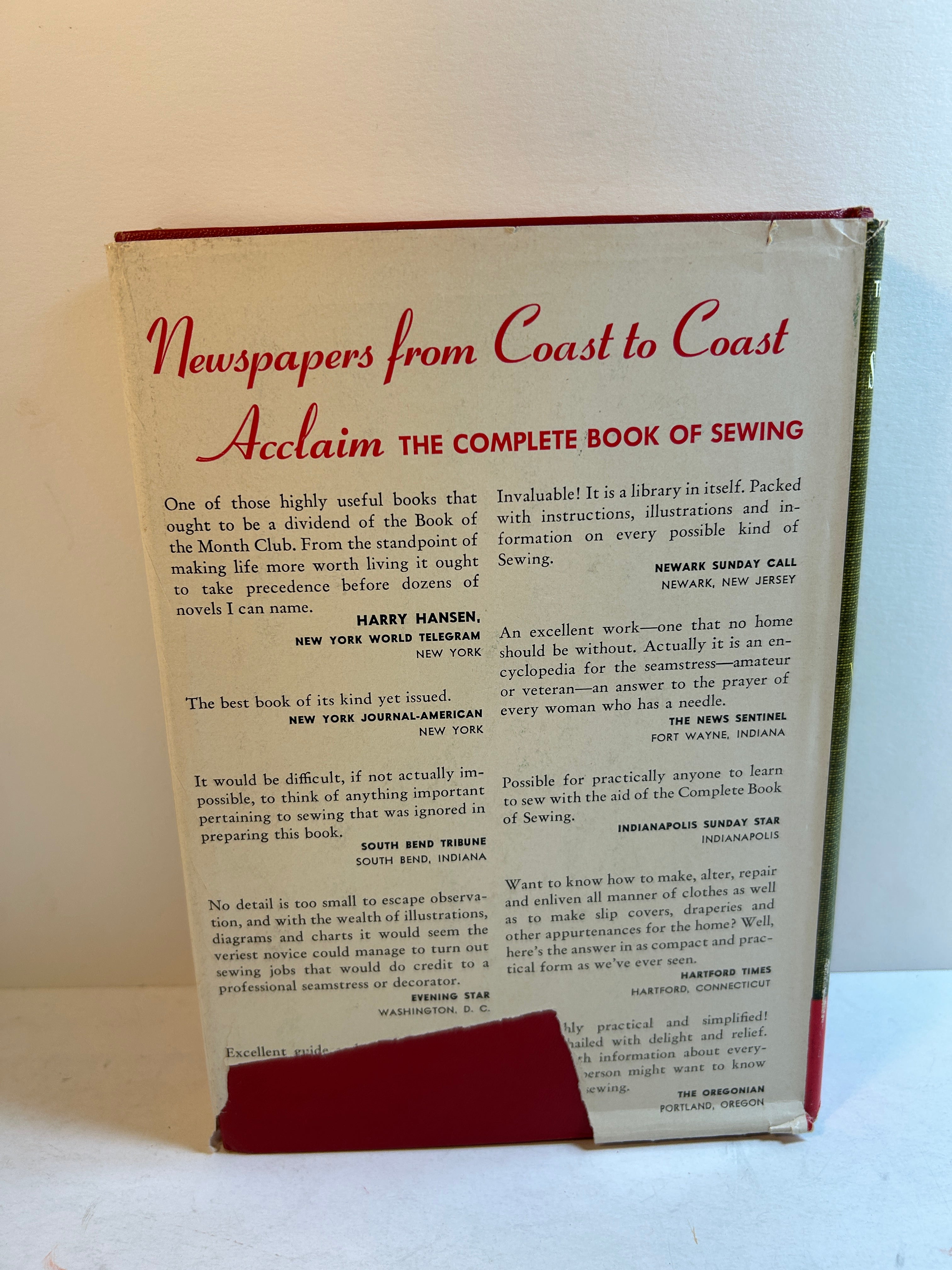 The Complete Book of Sewing by Constance Talbot 1943 Greystone Press HCDJ