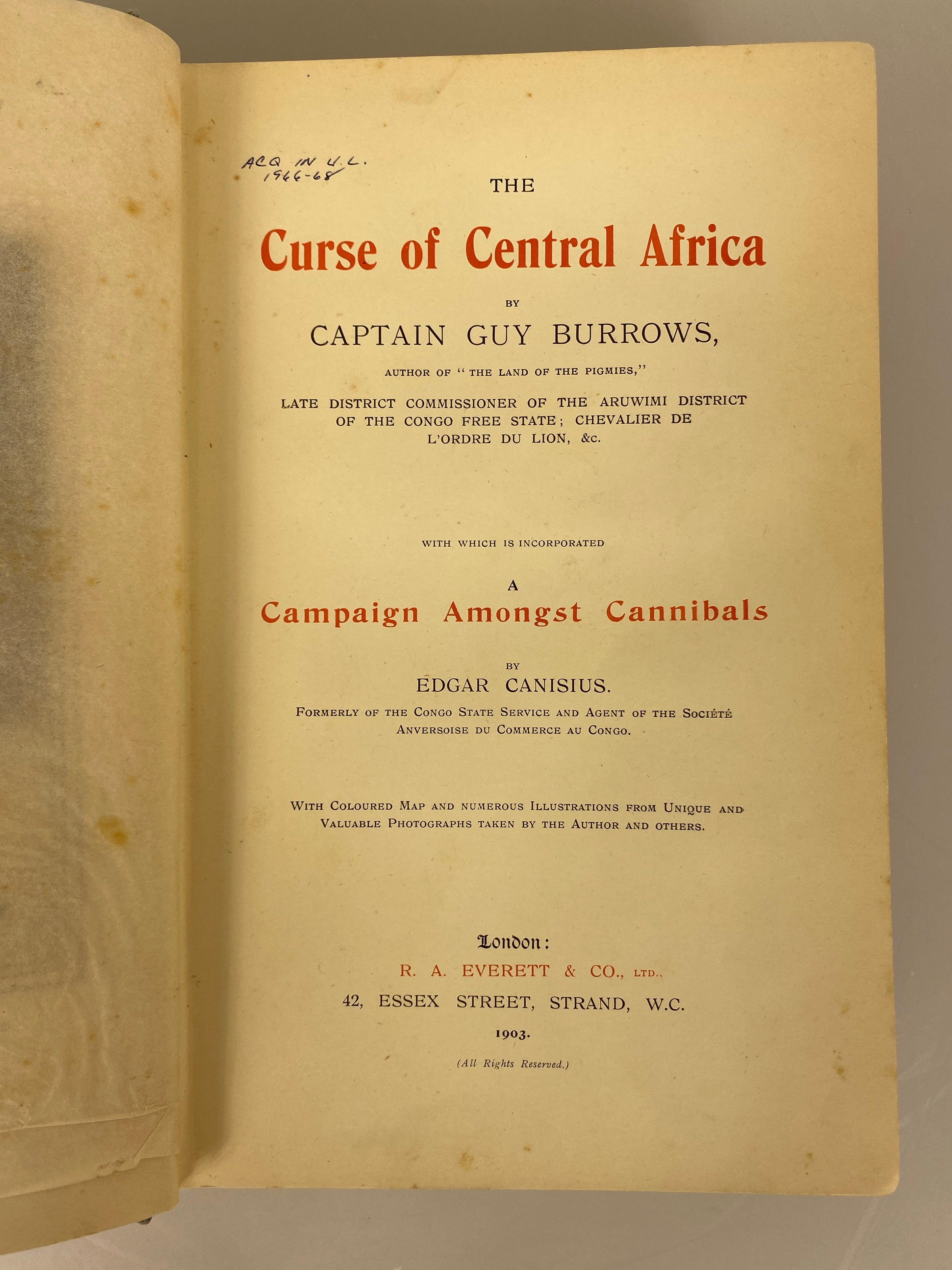 The Curse of Central Africa Captain Guy Burrows 1903 1st Edition Ex-Library HC