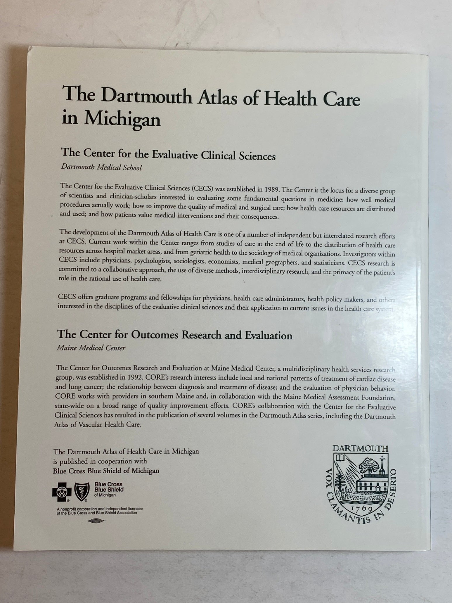 The Dartmouth Atlas of Health Care in Michigan 2000 Blue Cross/Blue Shield MI SC