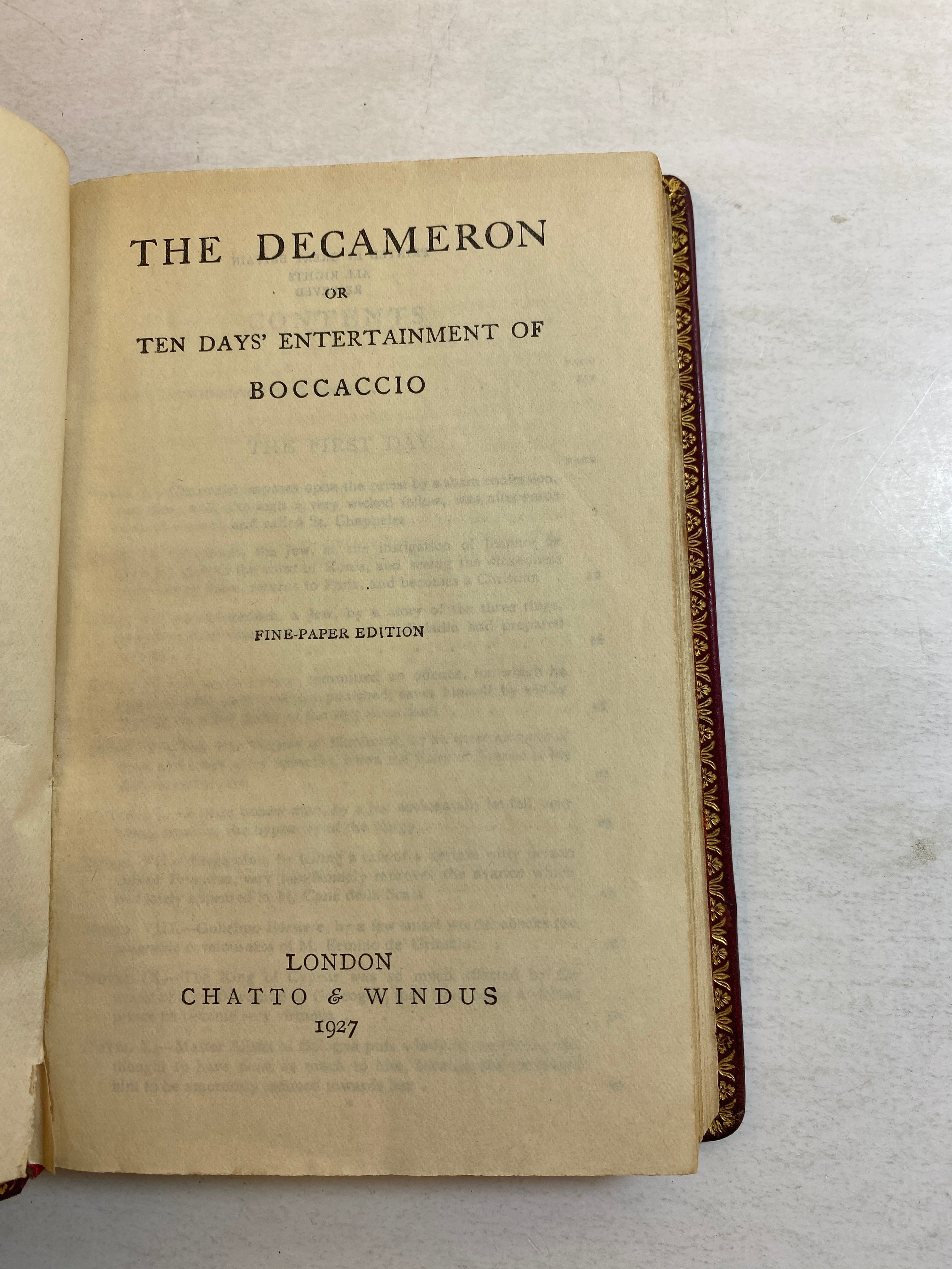The Decameron Entertainment of Boccaccio 1927 Chatto & Windus Leather Bound