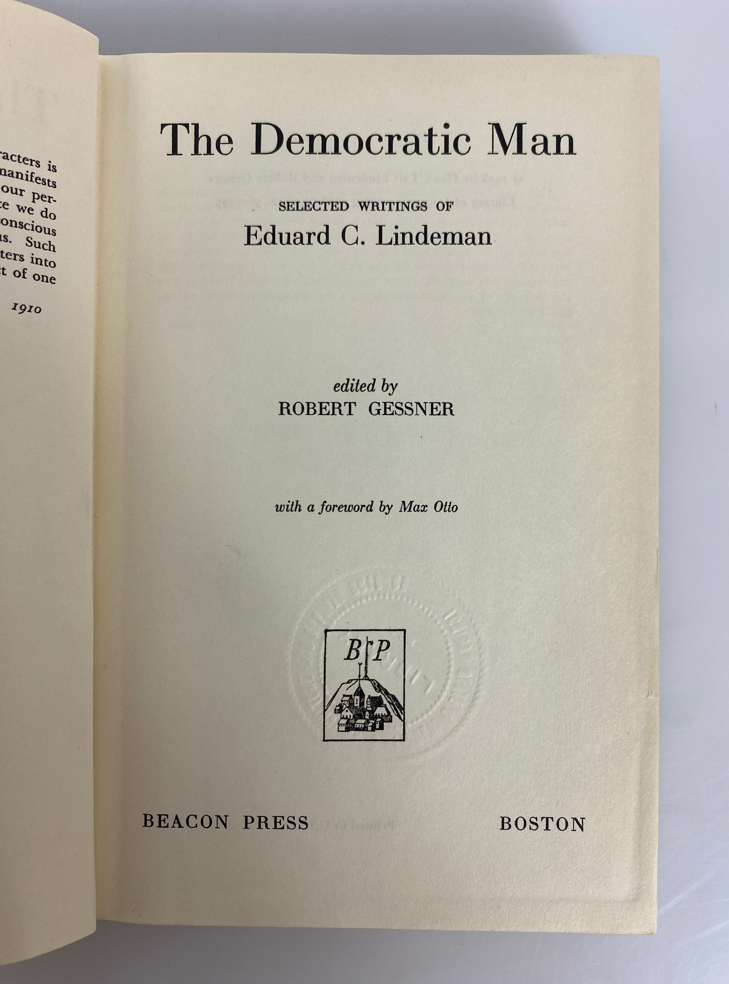 The Democratic Man Selected Writings of Eduard Lindeman Rare Ex-Library HC
