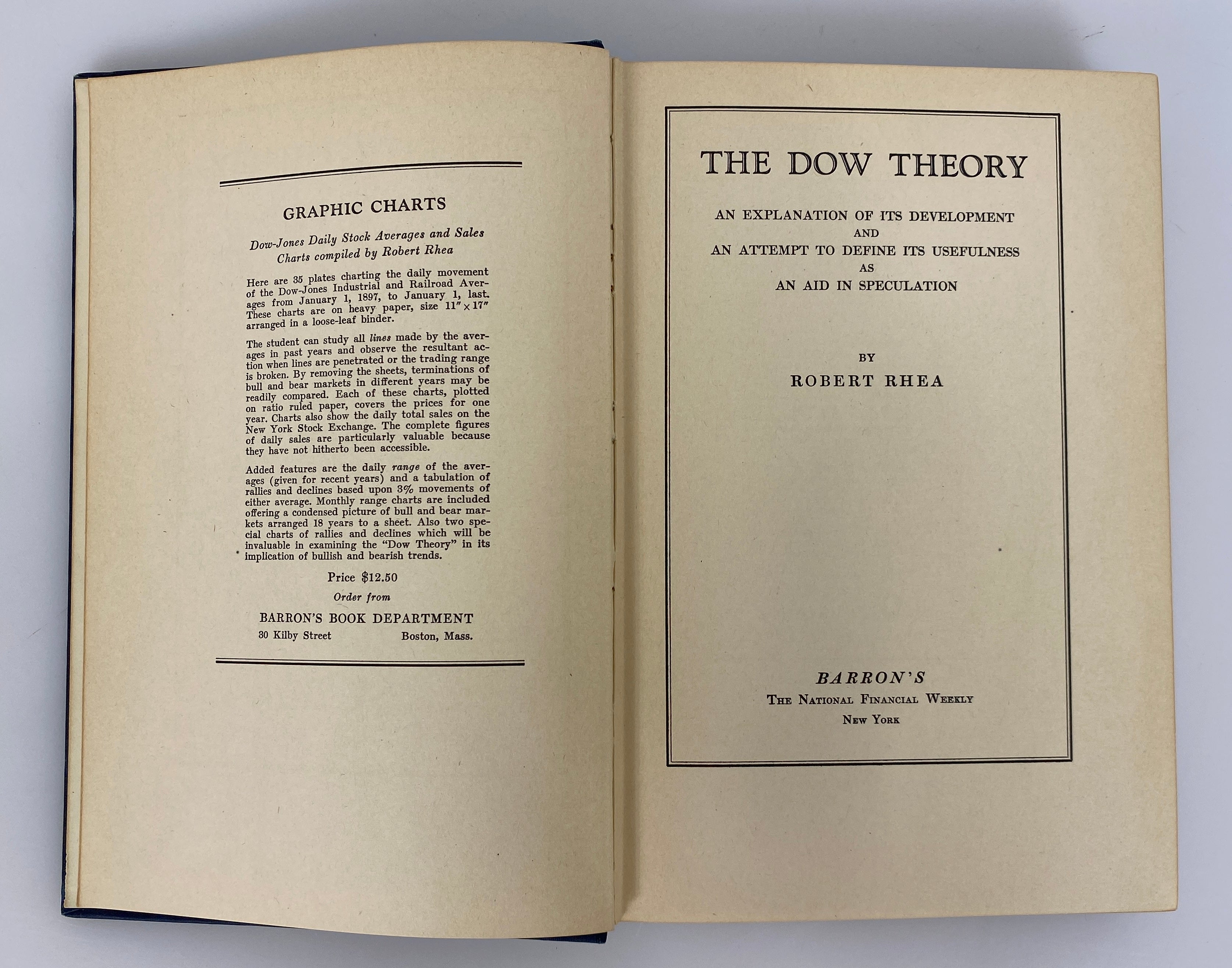 The Dow Theory by Robert Rhea 1932 13th Printing Vintage HC