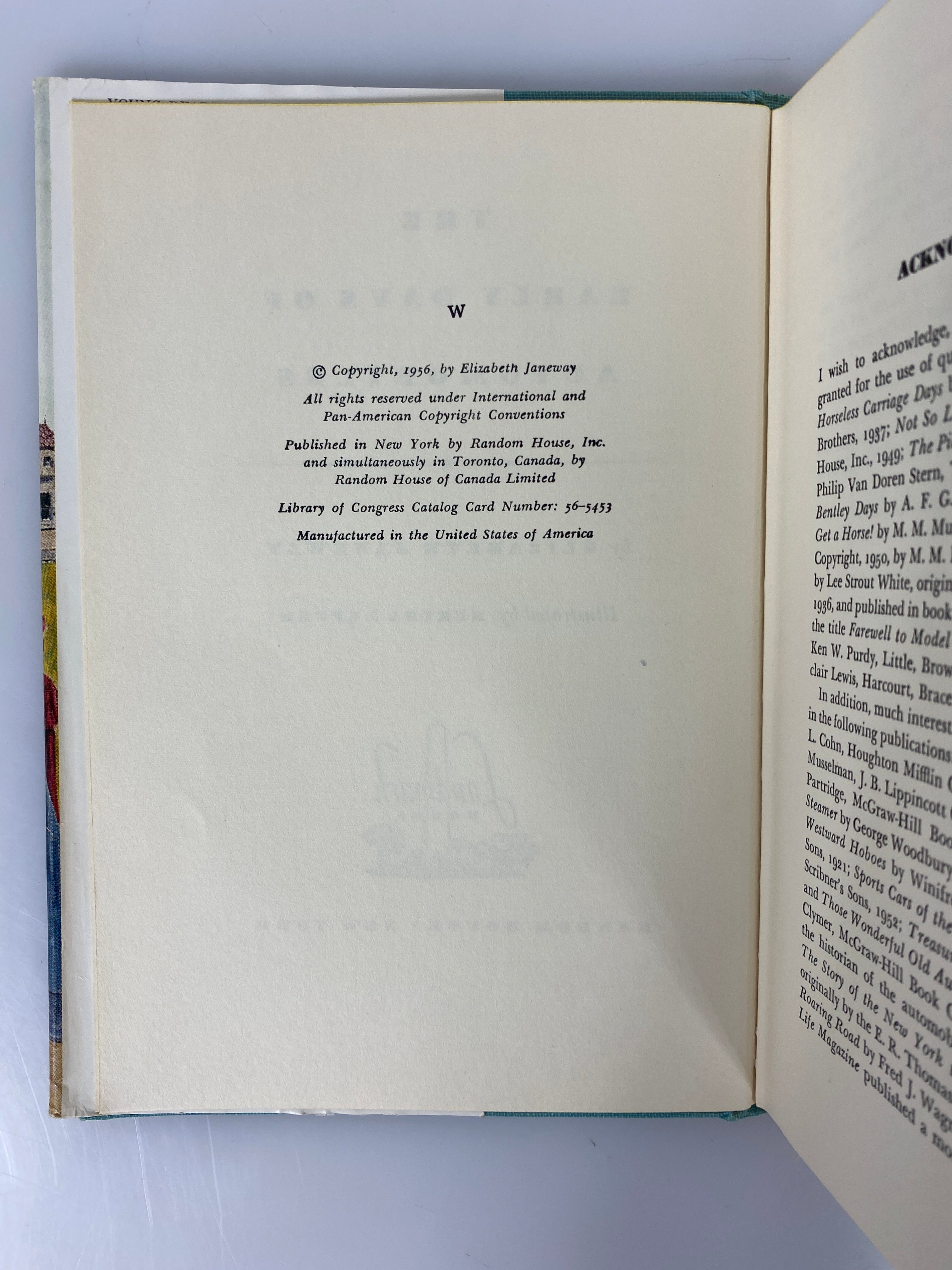 The Early Days of Automobiles Elizabeth Janeway Random House 1956 HCDJ