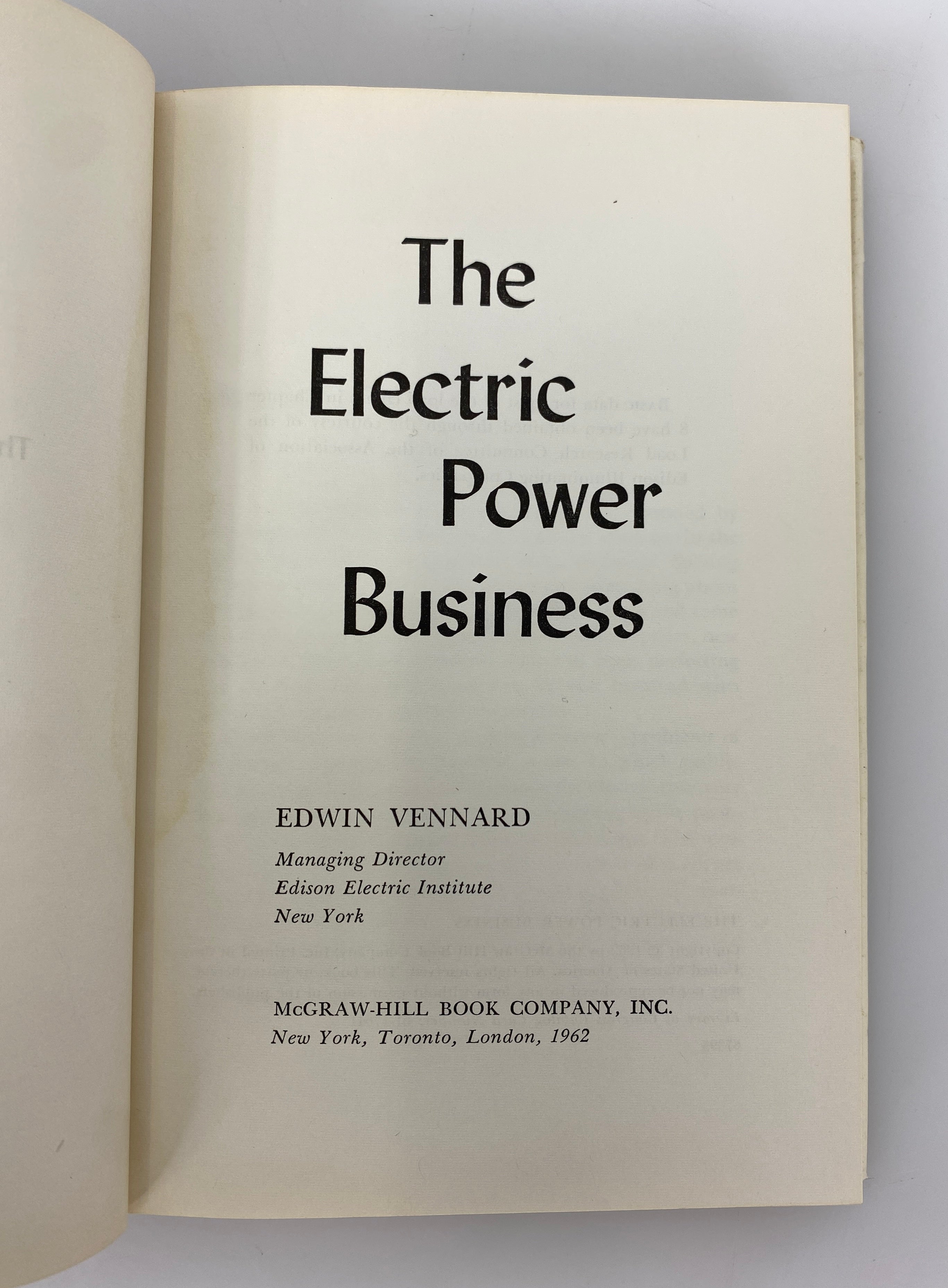 The Electric Power Business by Edwin Vennard 1962 HC DJ