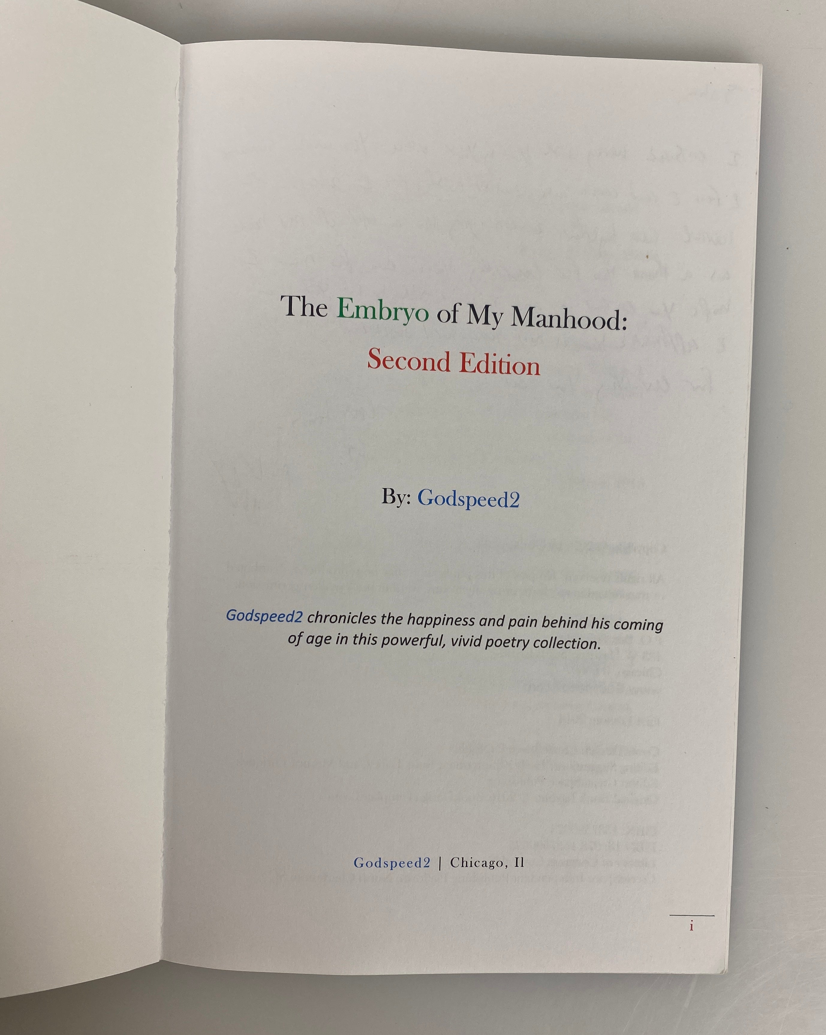 The Embryo of My Manhood by Godspeed 2 (Kris Amos) Second Edition Inscribed PB