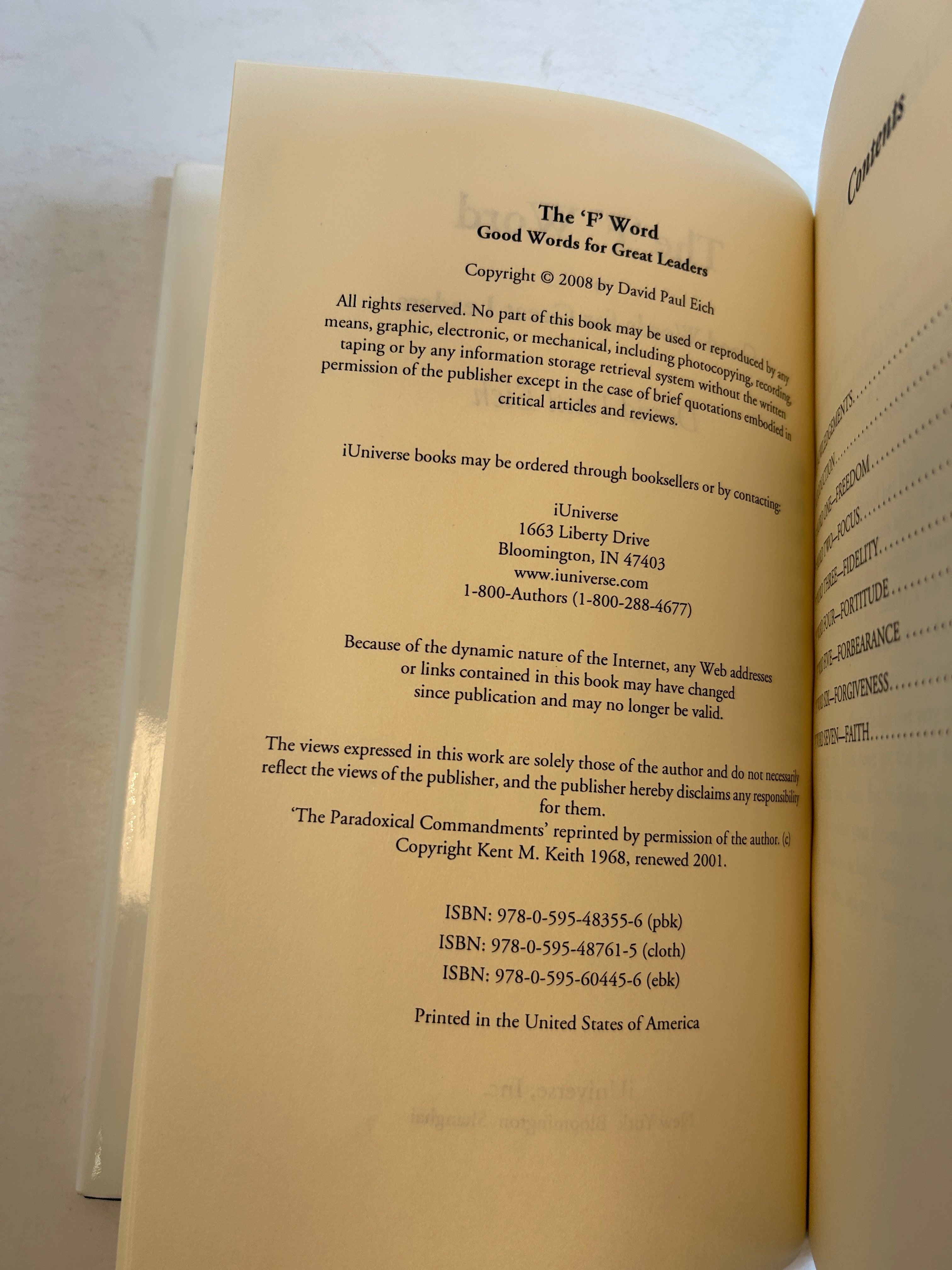 The F Word: Good Words for Great Leaders by David Paul Eich (2008)HCDJ *signed*