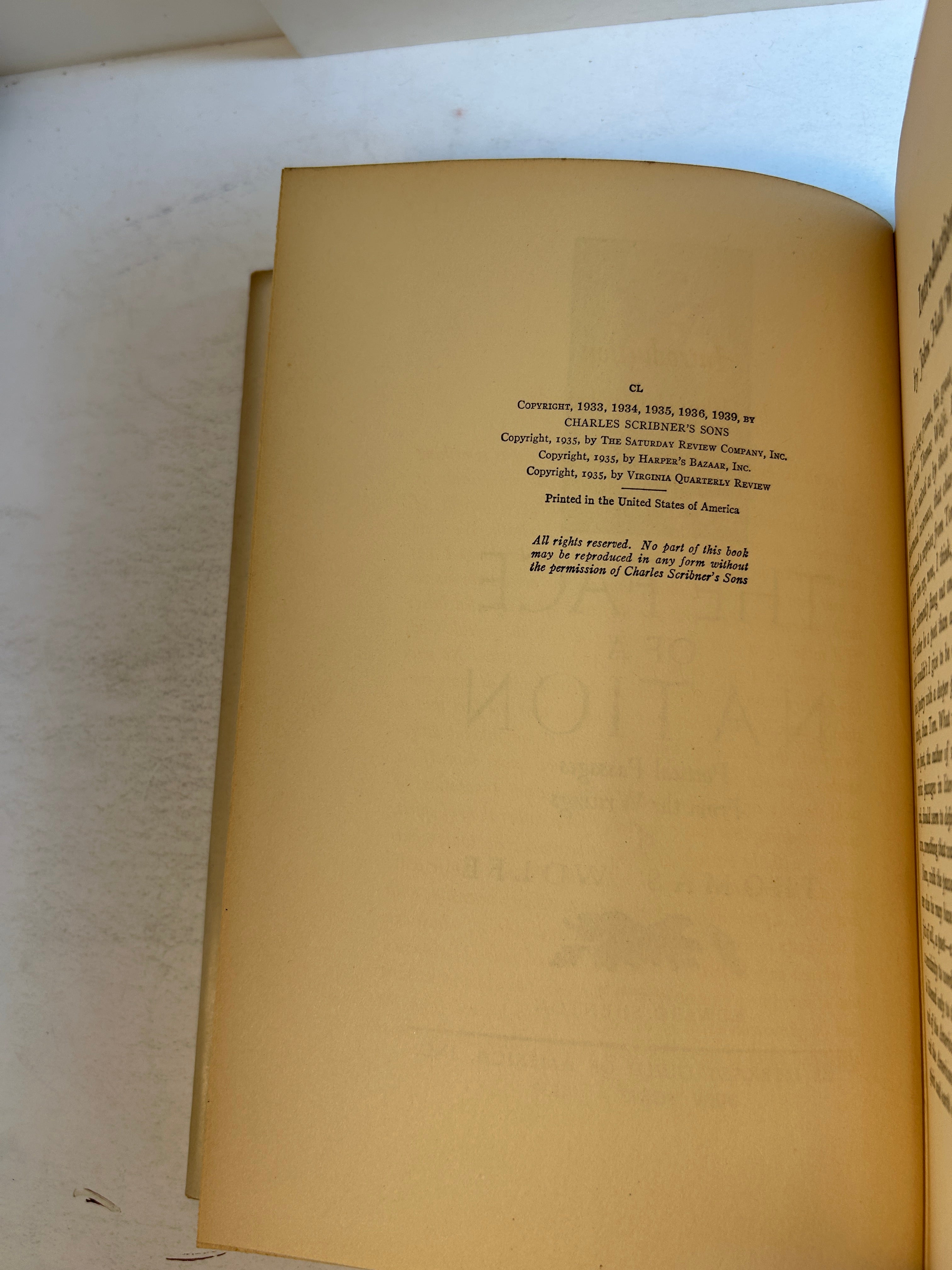 The Face of a Nation by Thomas Wolfe Charles Scribner's Sons 1939 HCDJ