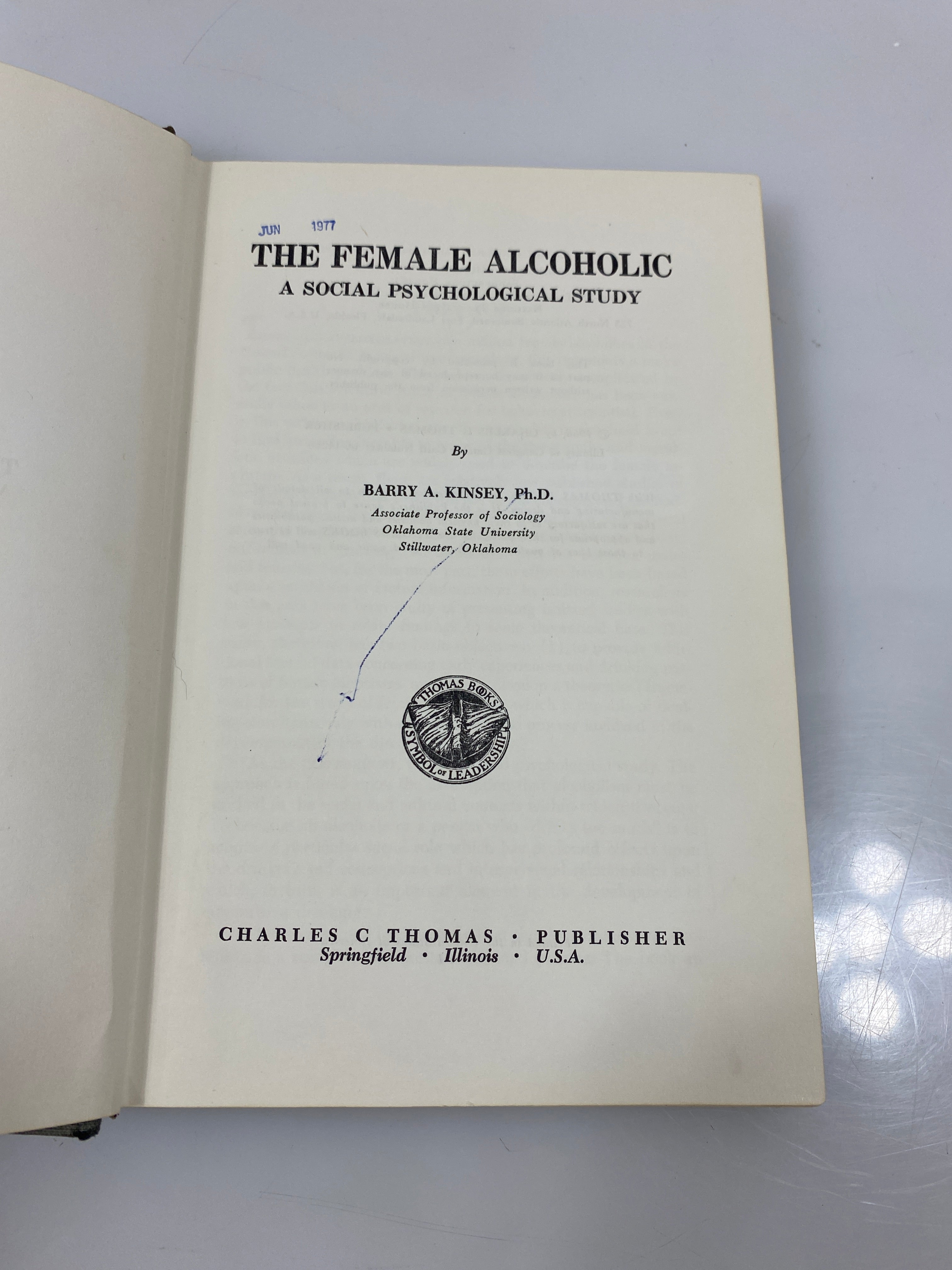 The Female Alcoholic by Kinsey Ex-library 1966 HC