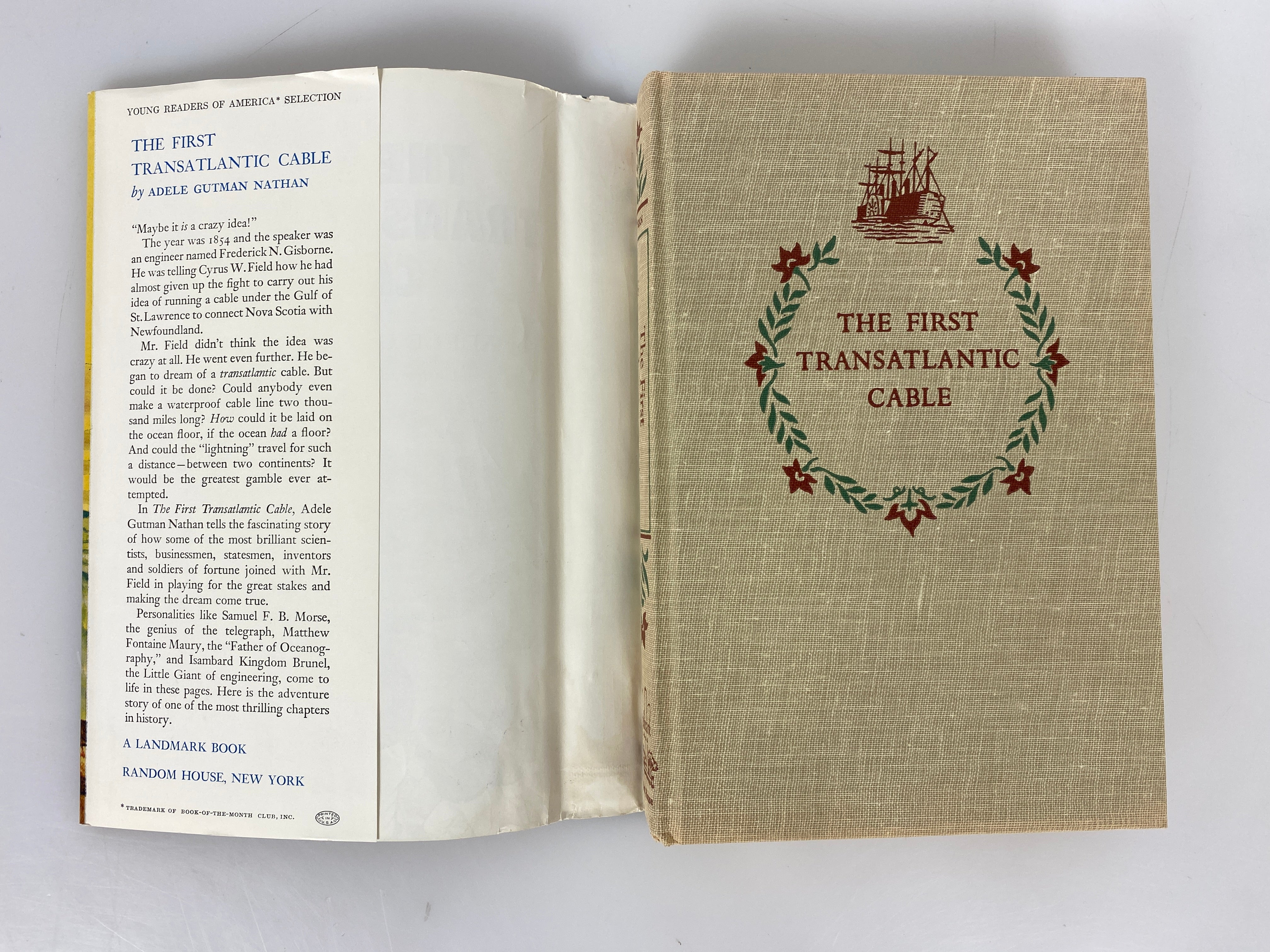 The First Transatlantic Cable Adele Nathan Random House 1959 HCDJ