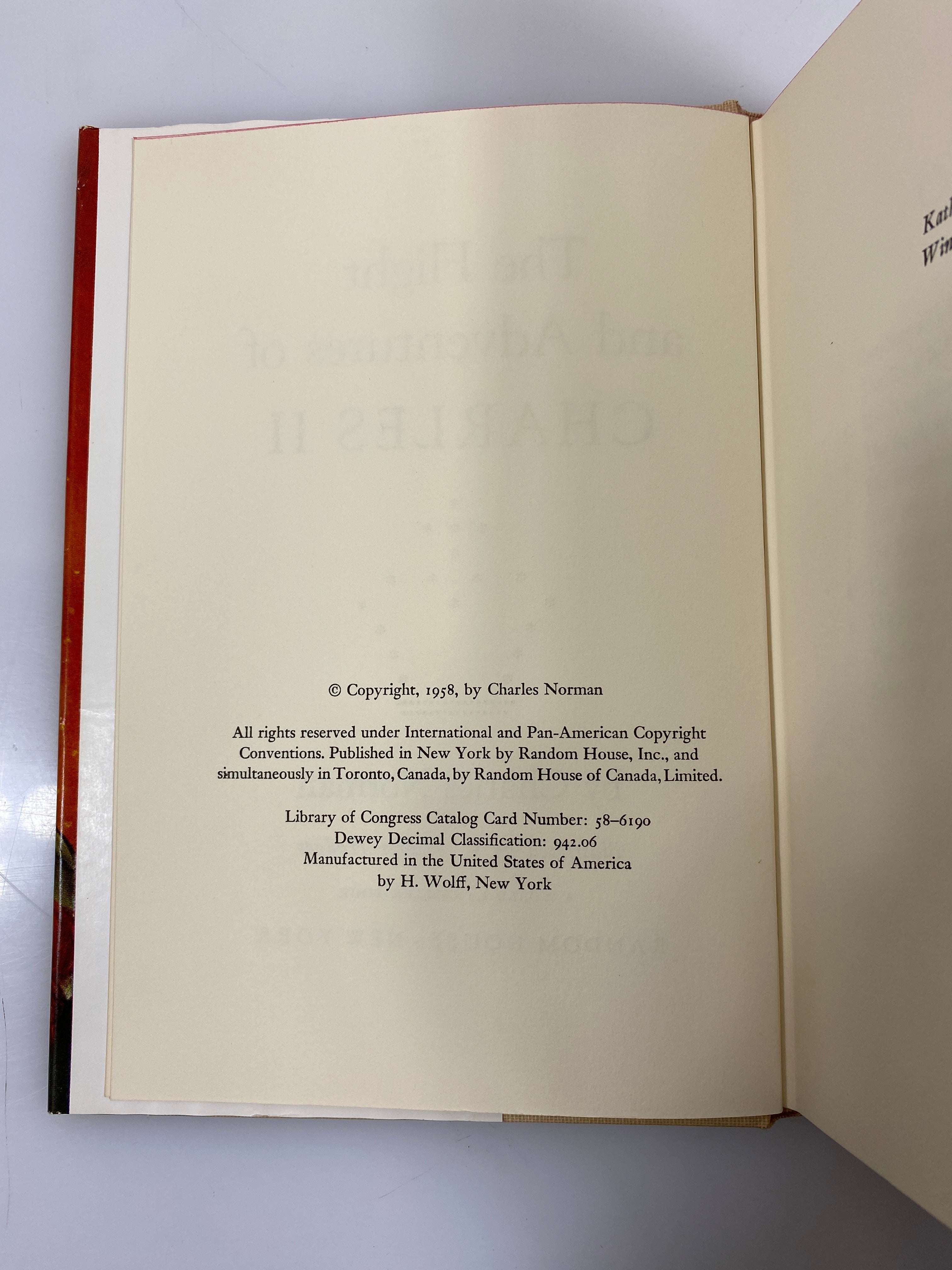 The Flight and Adventures of Charles II Charles Norman Random House 1958 HCDJ