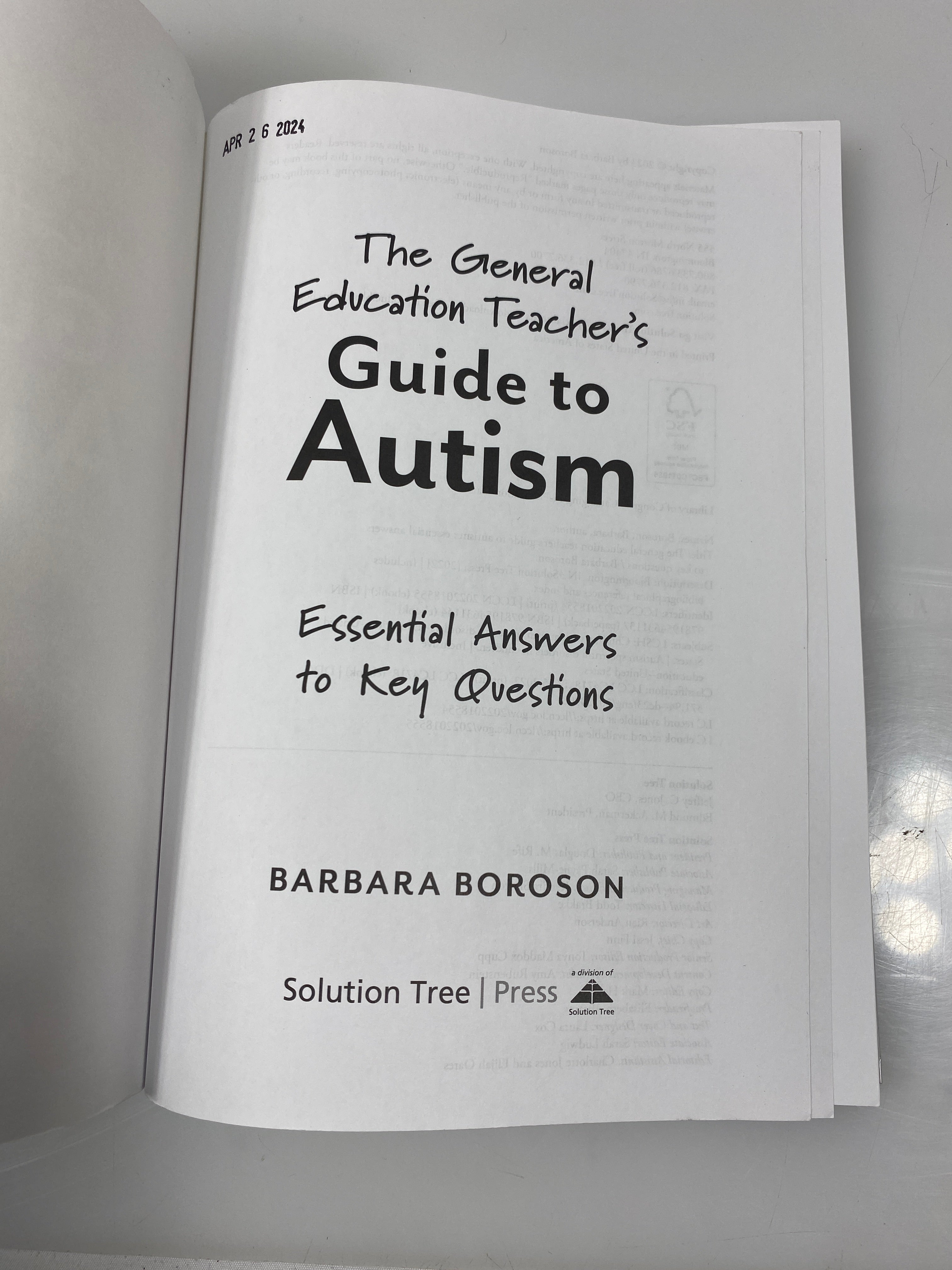 The General Education Teacher's Guide to Autism by Boroson Ex-library 2022 SC