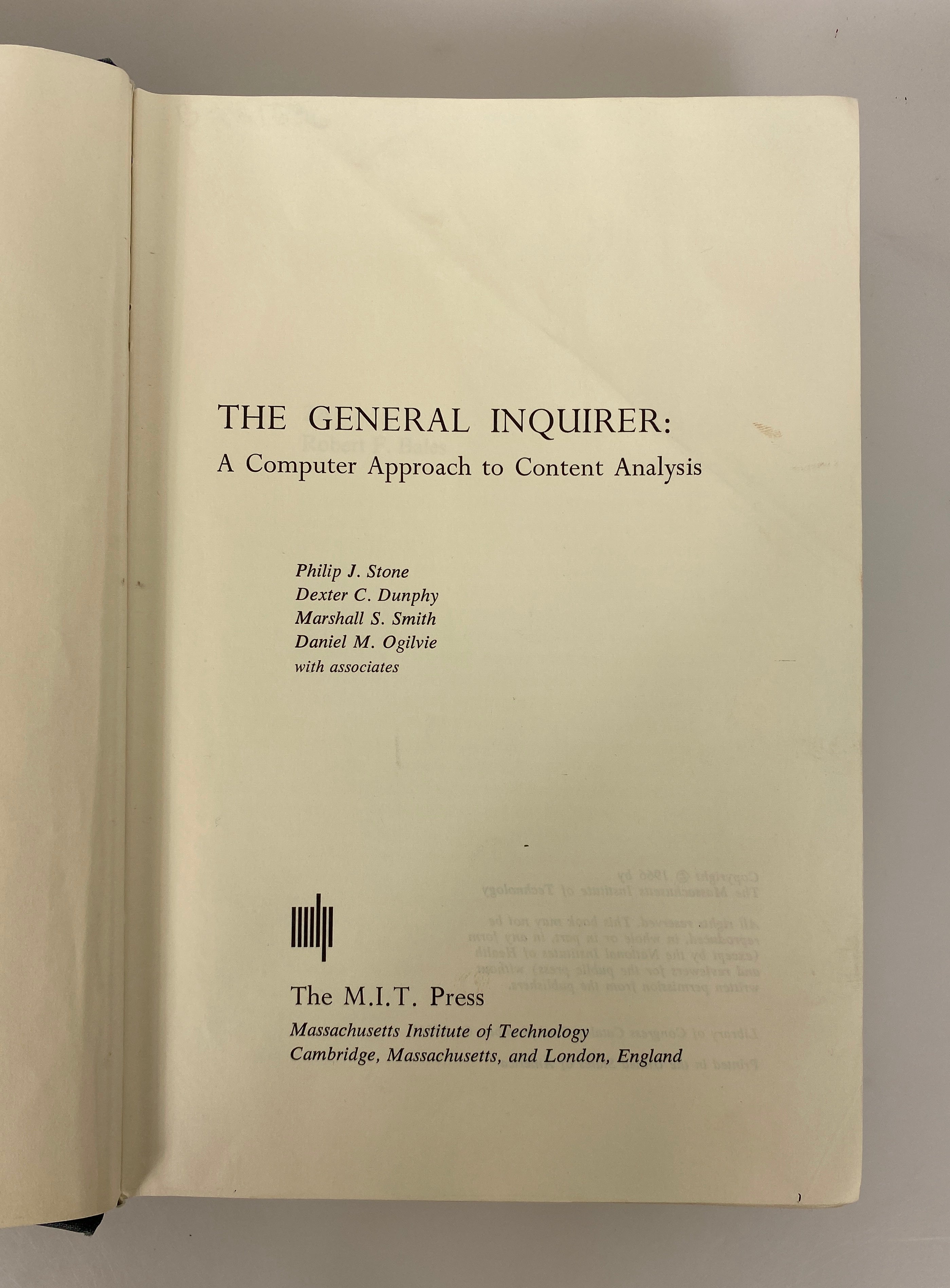 The General Inquirer: A Computer Approach to Content Analysis 1966 Ex-Library