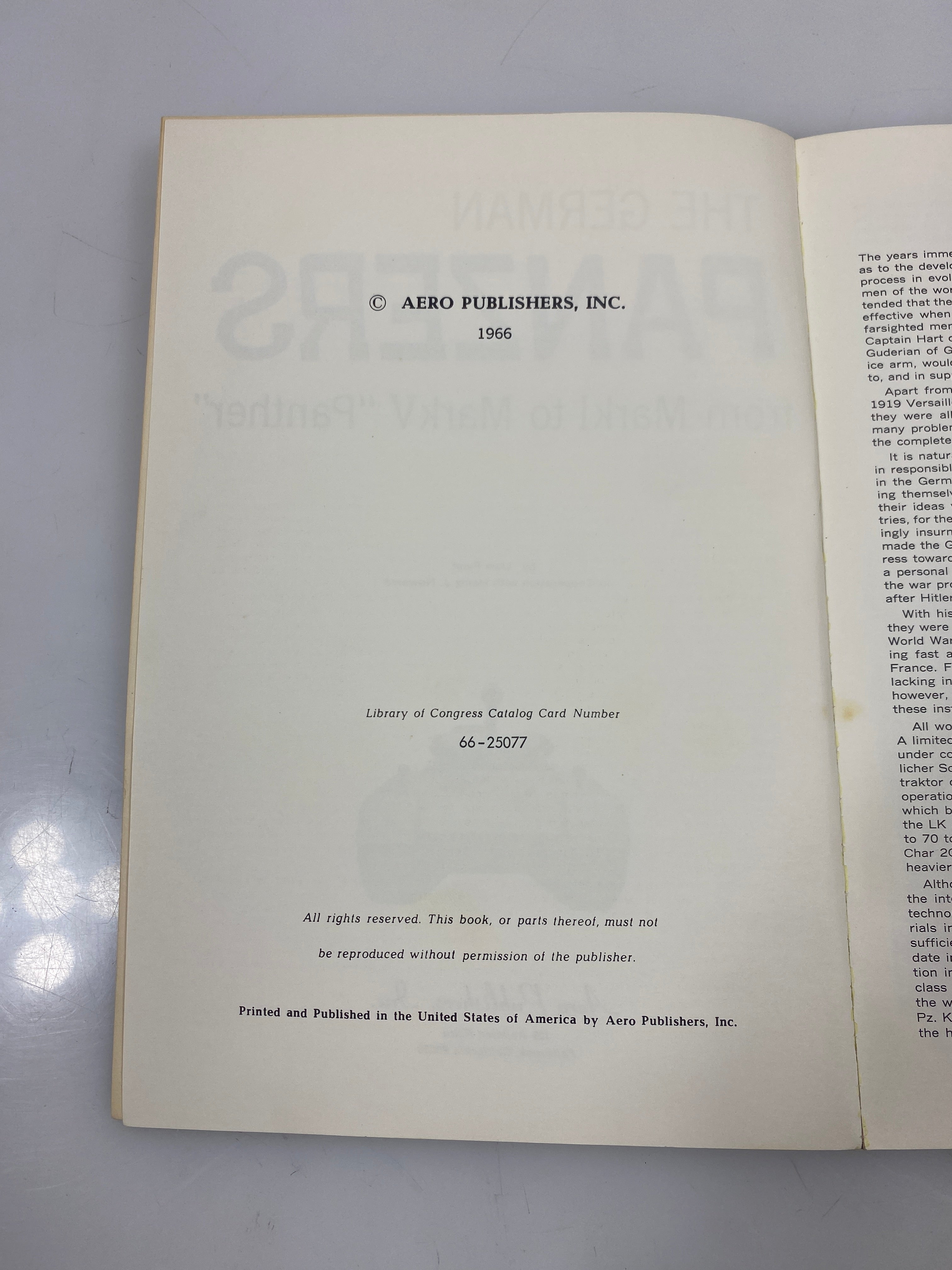 The German Panzers from MarkI to MarkV "Panther" by Feist 1966 SC