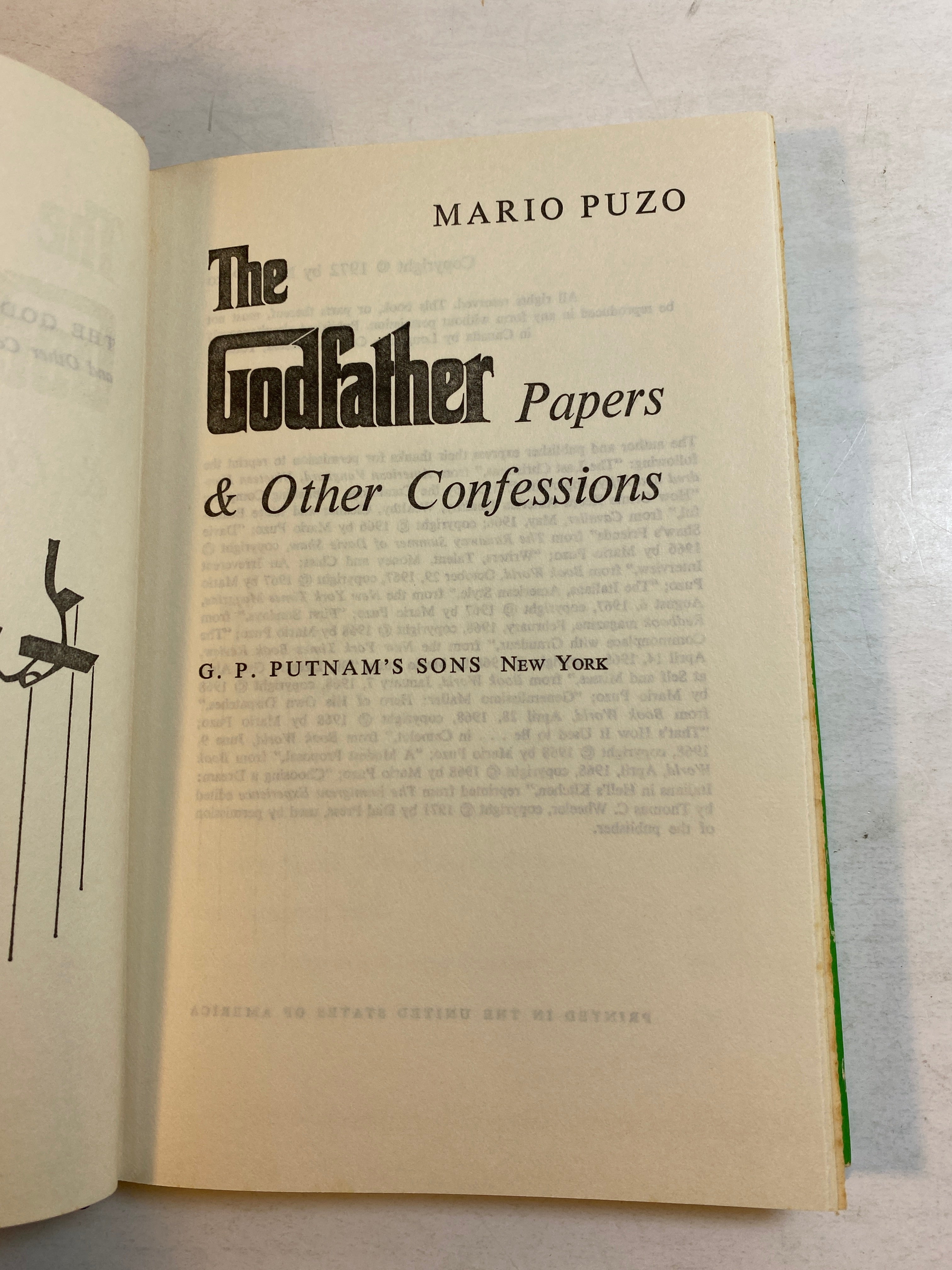 The Godfather Papers Mario Puzo HCDJ 1972