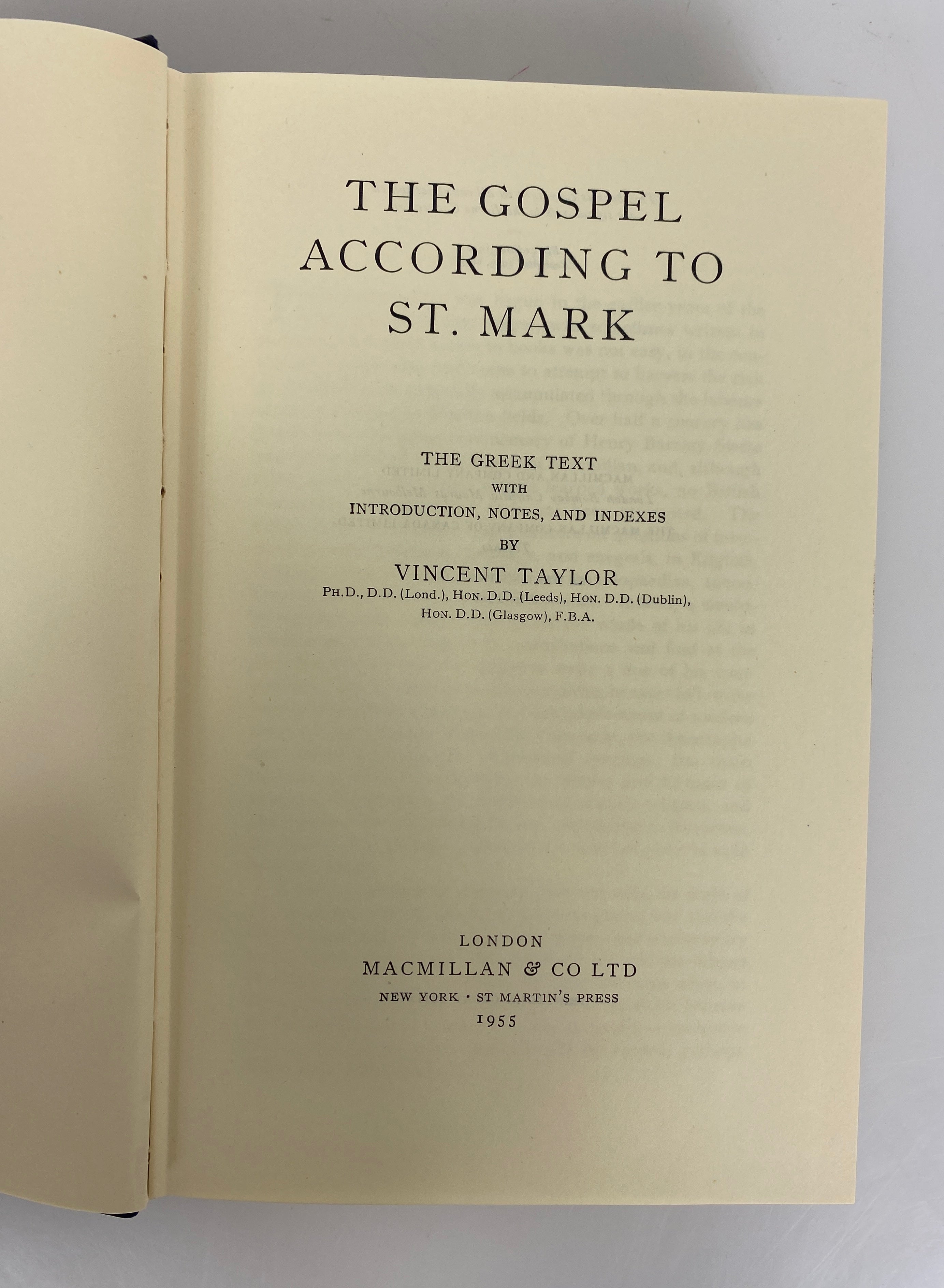The Gospel According to St. Mark Vincent Taylor 1955 Reprint HC DJ
