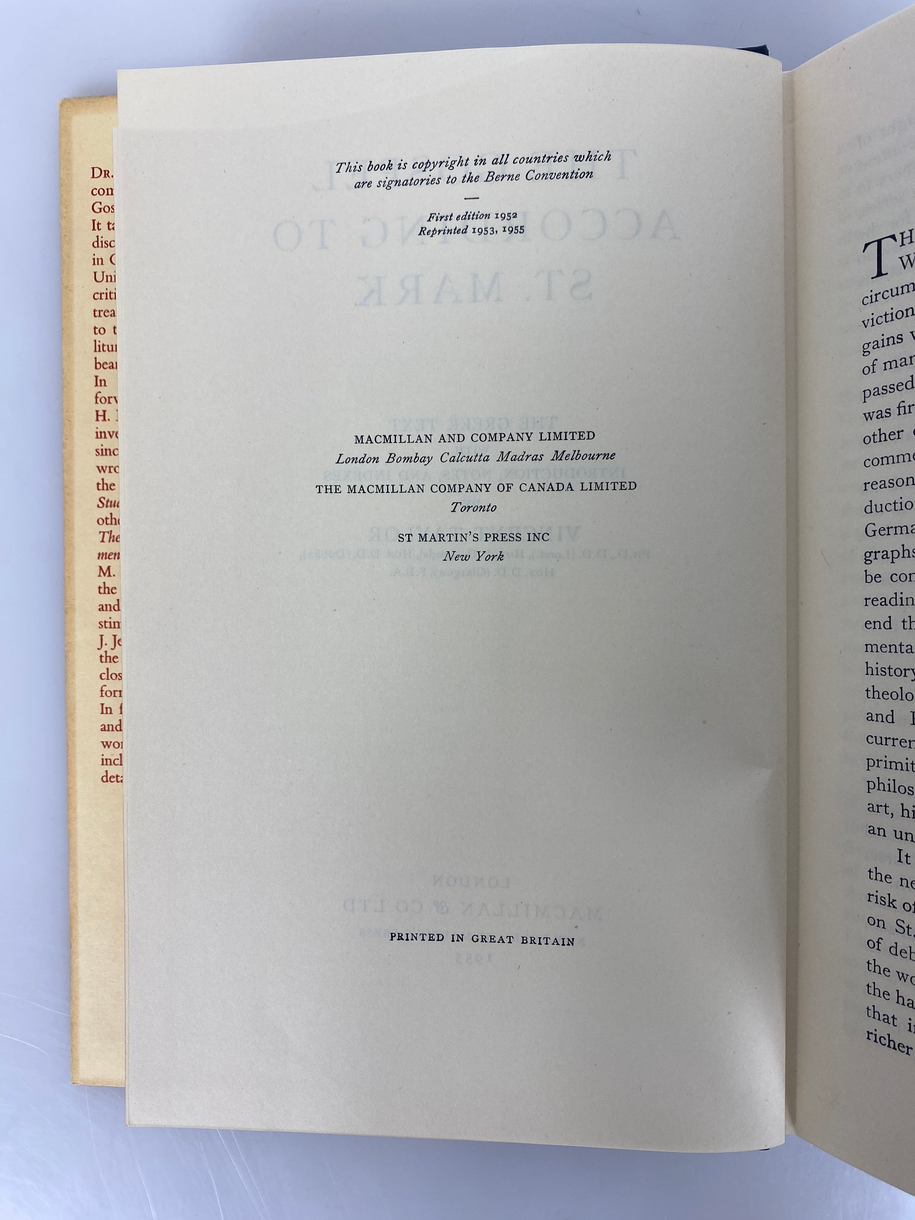 The Gospel According to St. Mark Vincent Taylor 1955 Reprint HC DJ