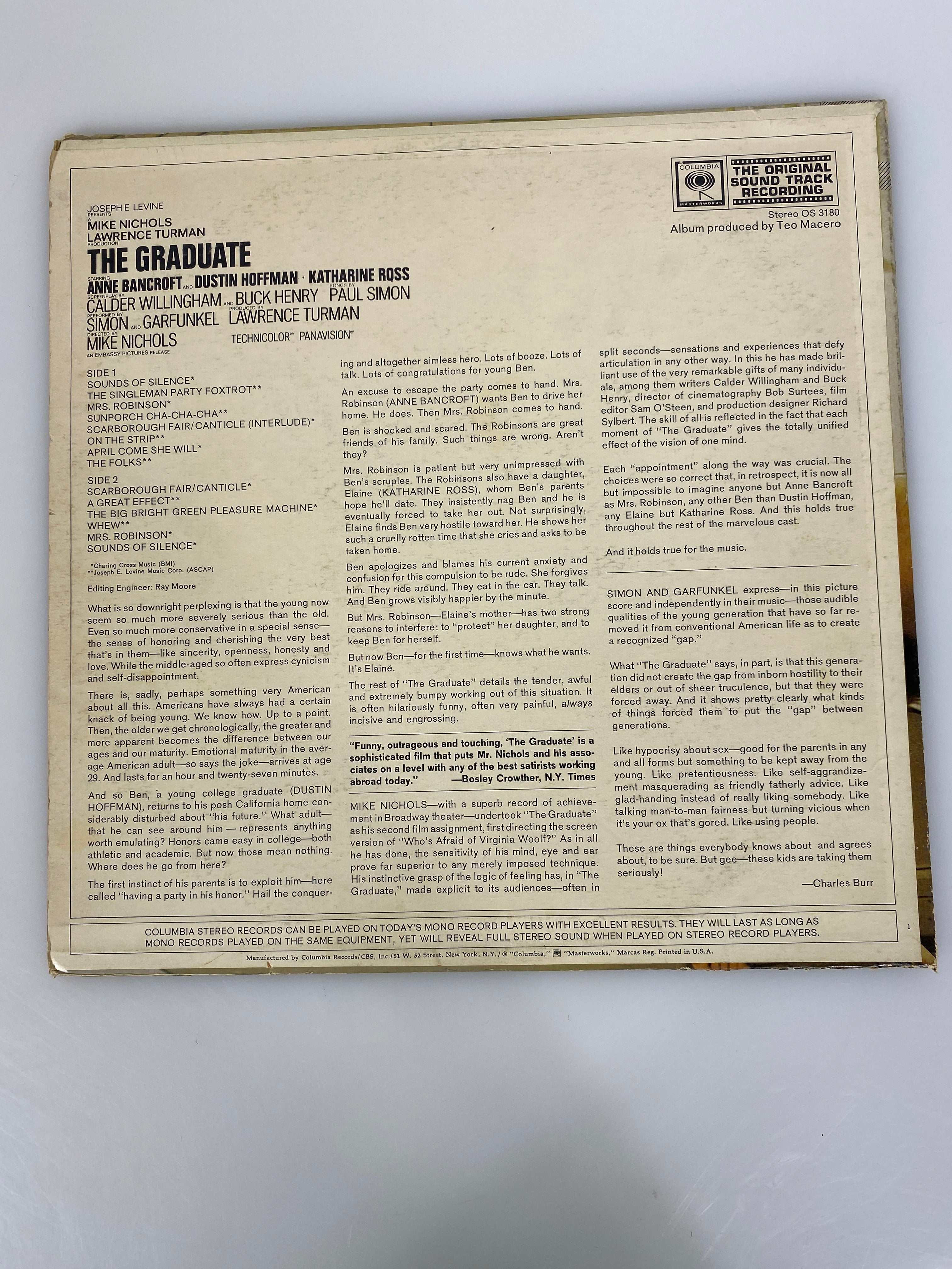 The Graduate Movie Soundtrack (1968) Vinyl Record
