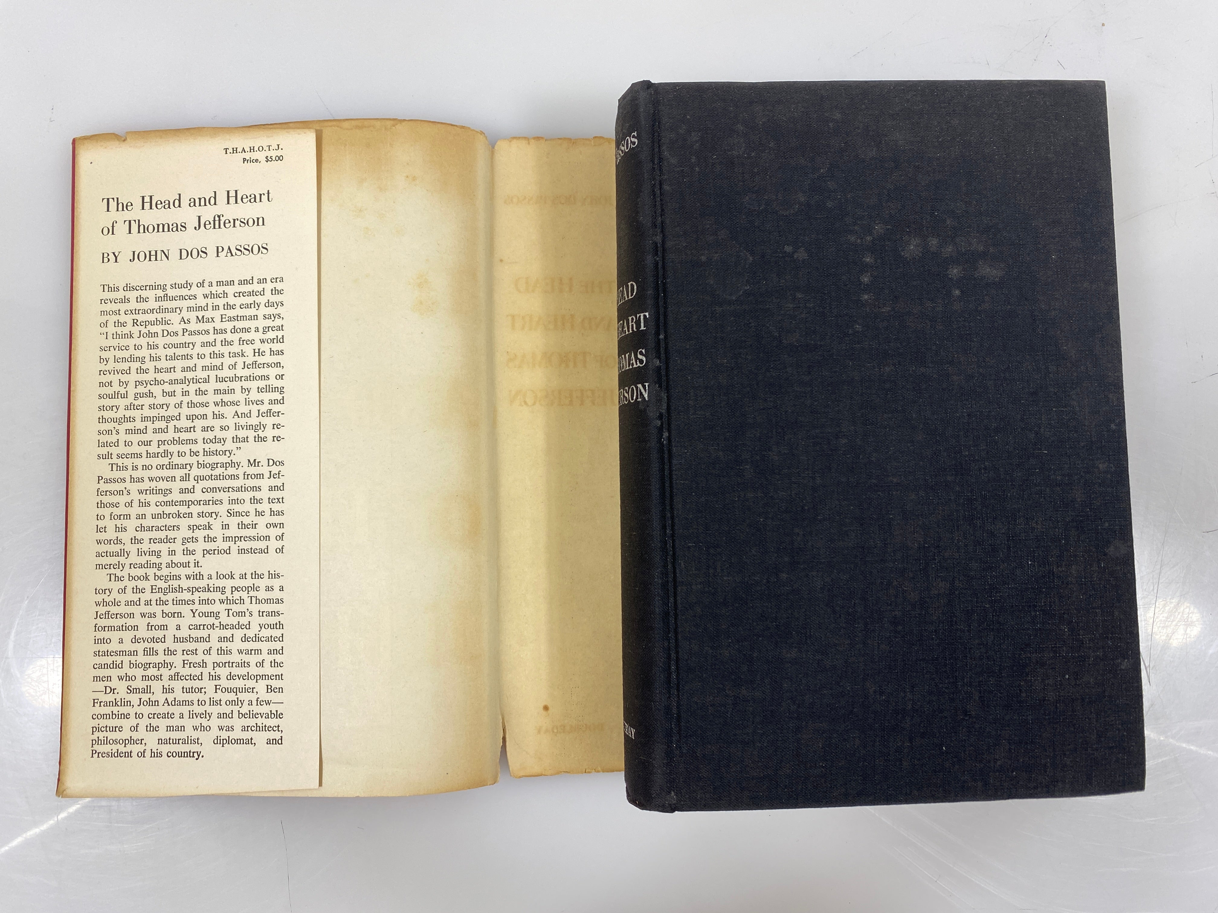 The Head and Heart of Thomas Jefferson by Passos 1st Ed. 1954 HCDJ