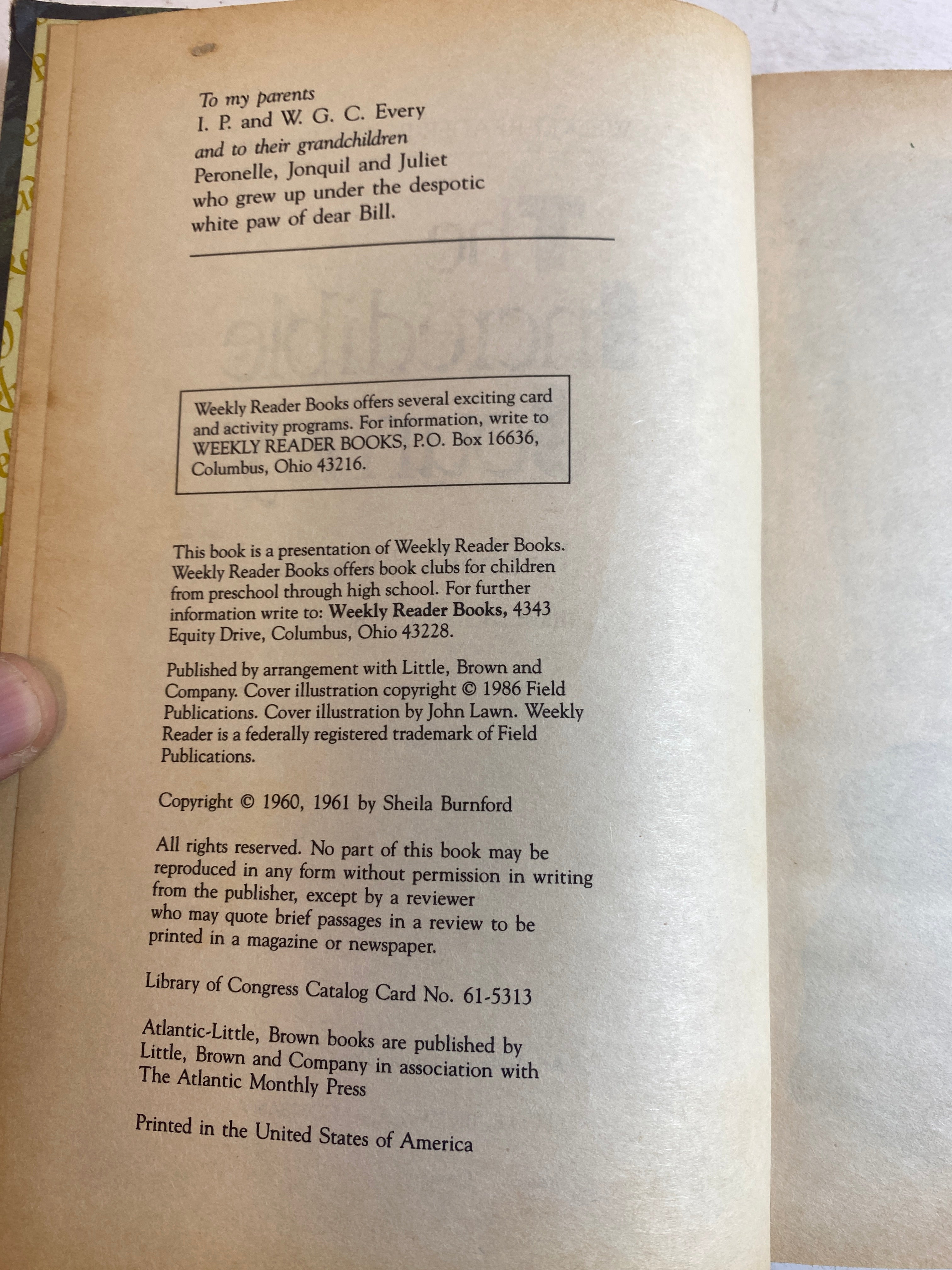The Incredible Journey Weekly Reader Edition 1961