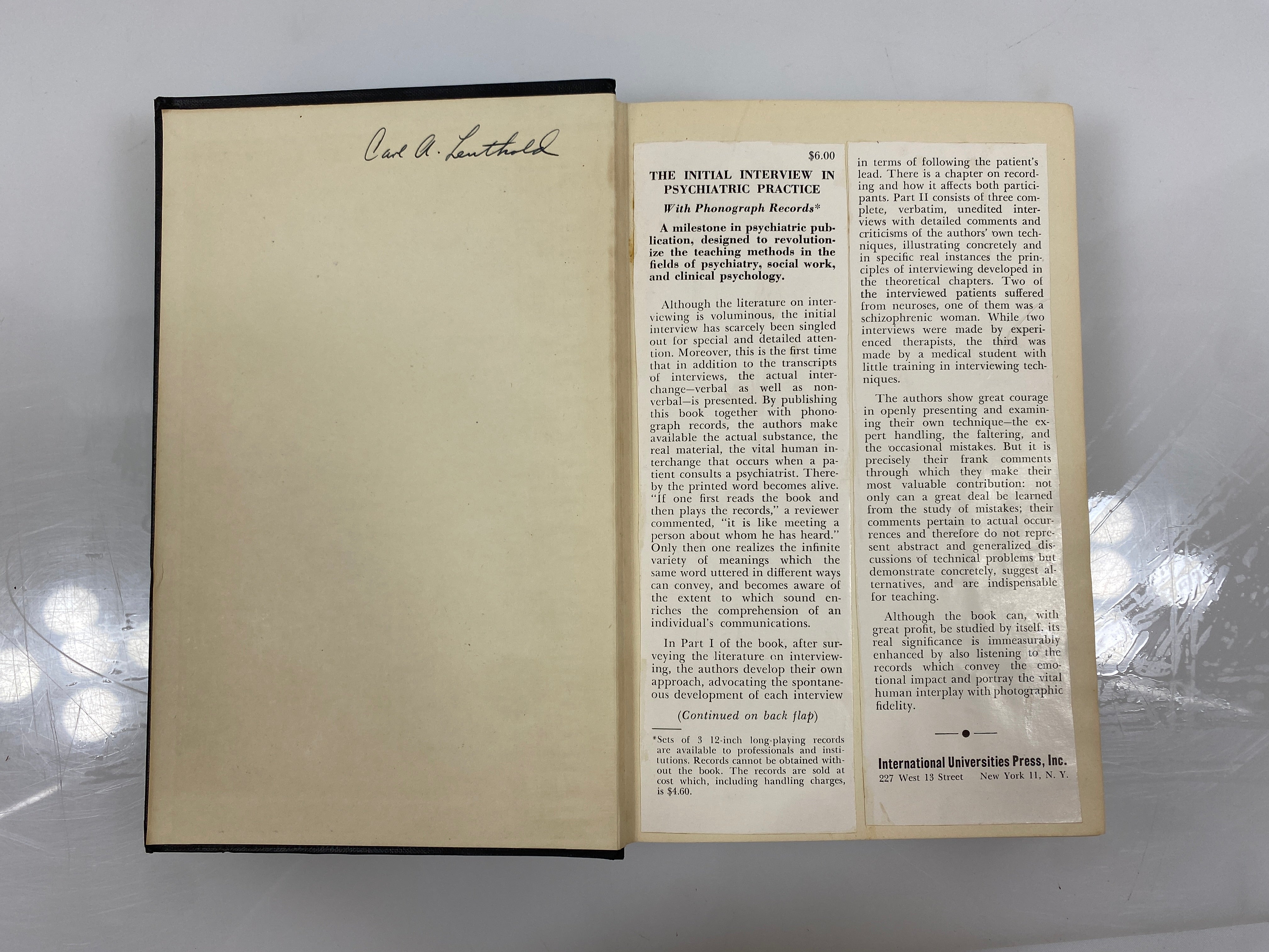 The Initial Interview in Psychiatric Practice Gill/Newman/Redlich 1954 HC