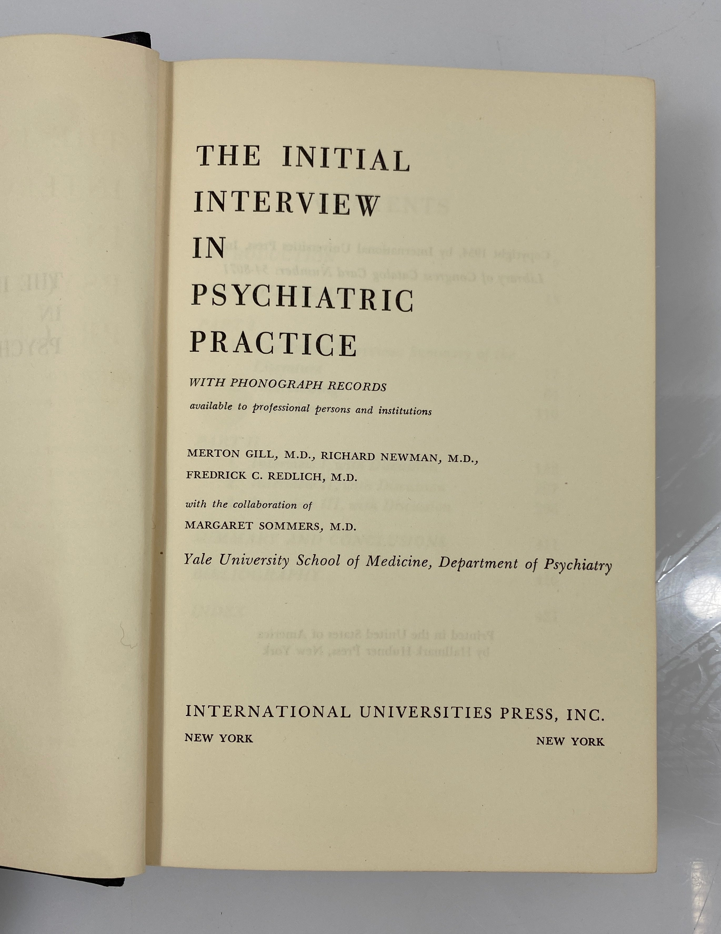 The Initial Interview in Psychiatric Practice Gill/Newman/Redlich 1954 HC