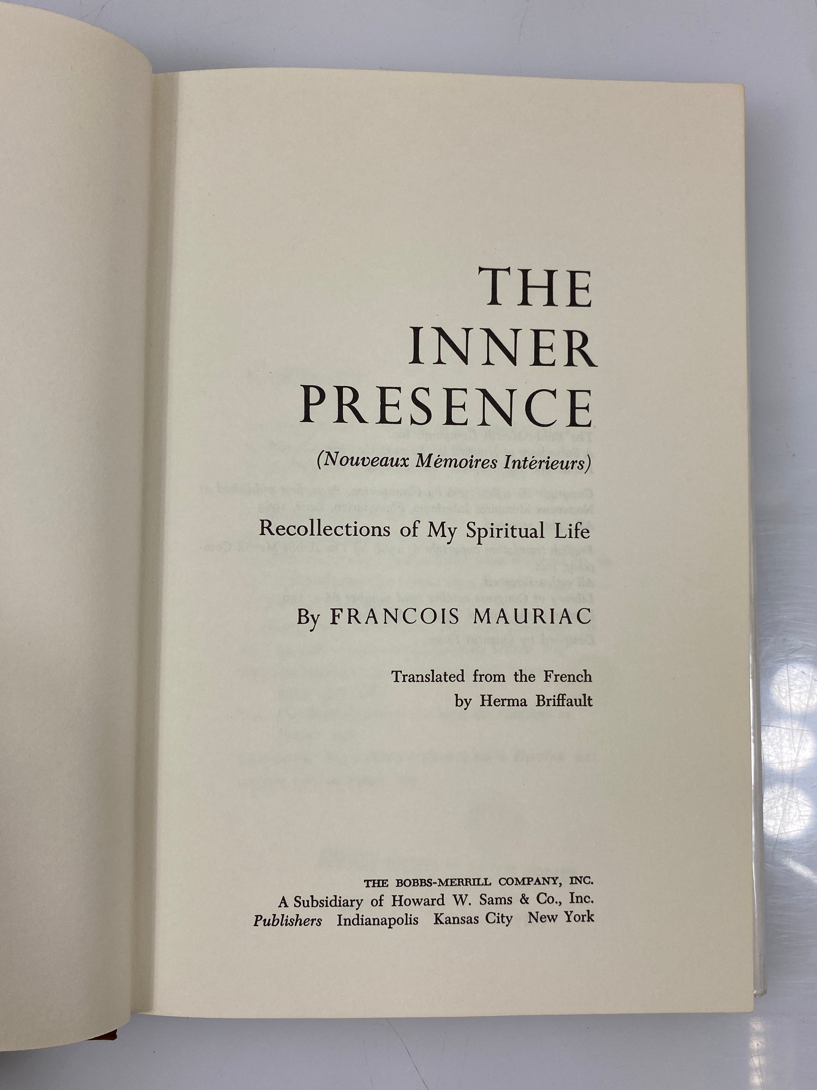 The Inner Presence My Spiritual Life by Francois Mauriac 1968 Ex-Library HCDJ