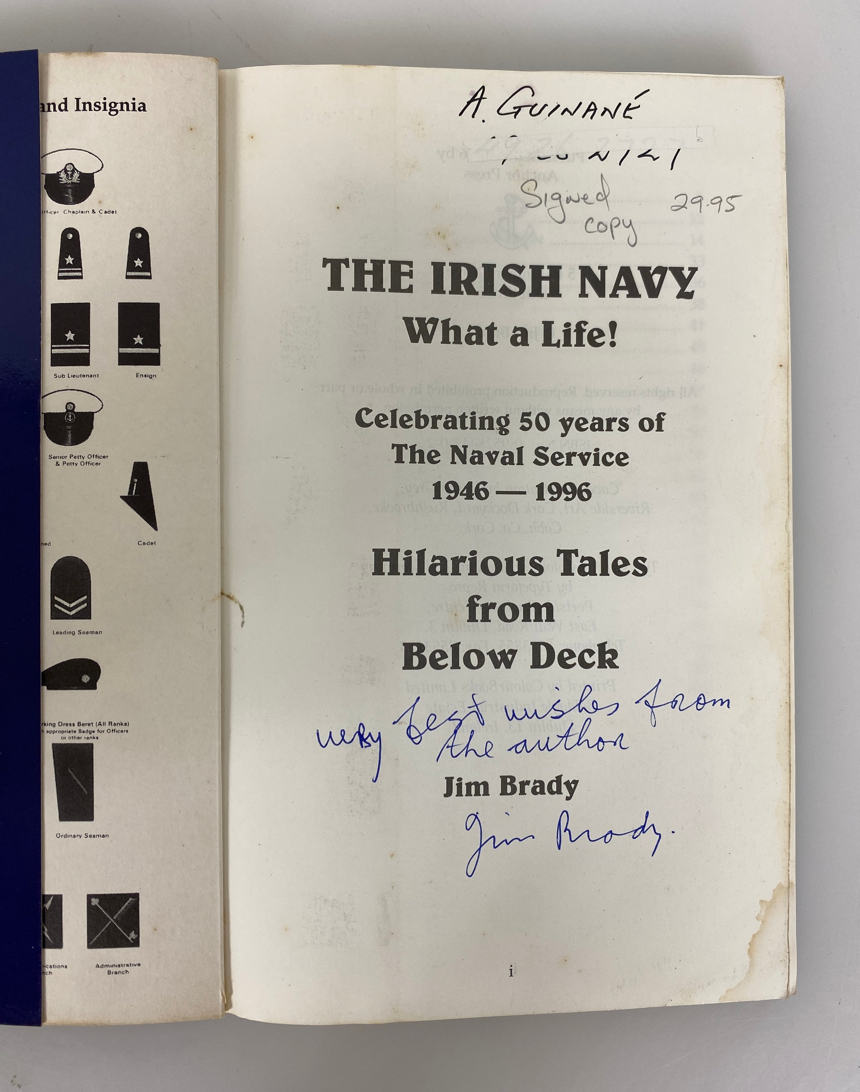 The Irish Navy What a Life! by Jim Brady 1996 Signed SC