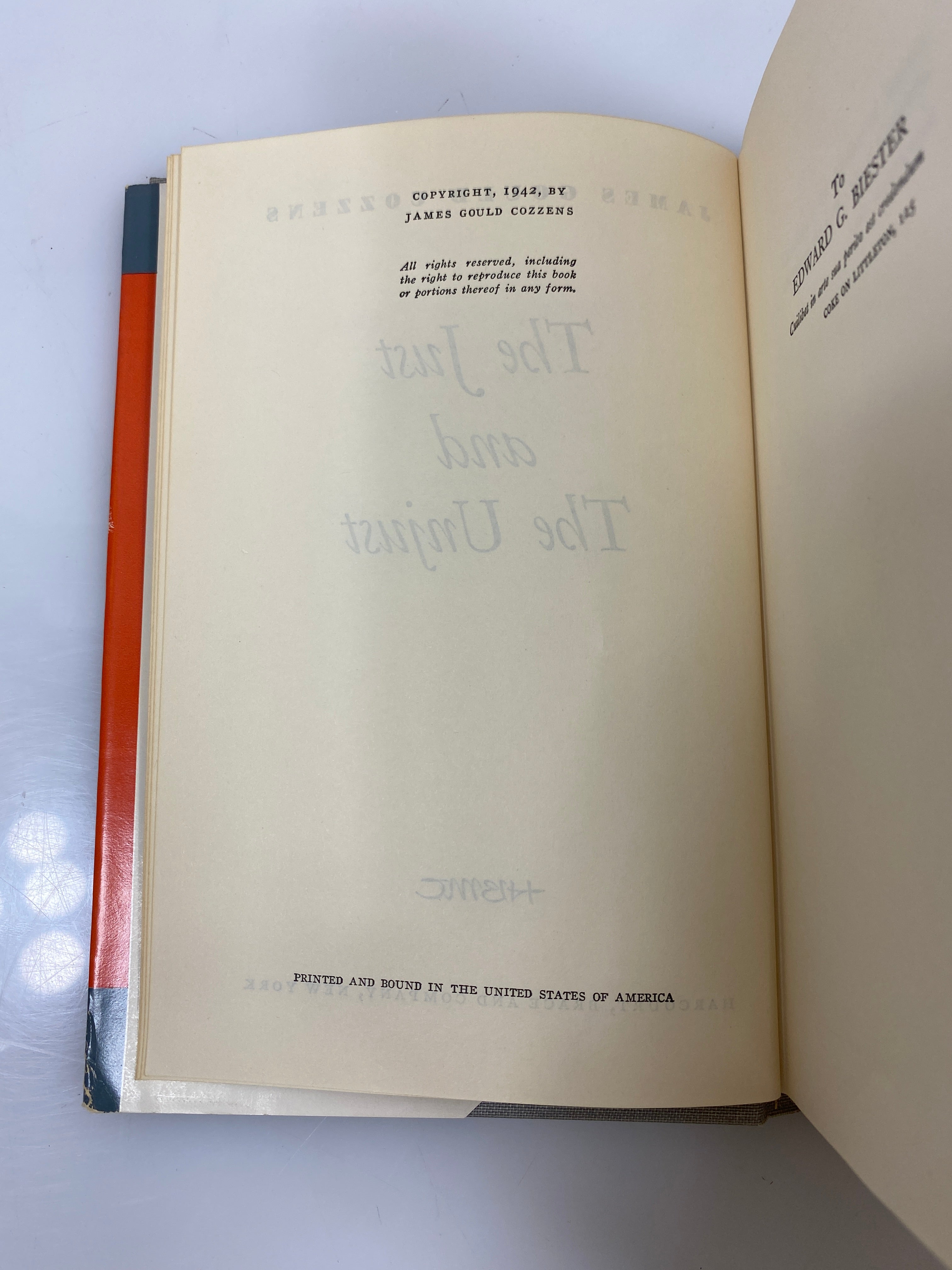 The Just and The Unjust by Cozzens 1942 HCDJ